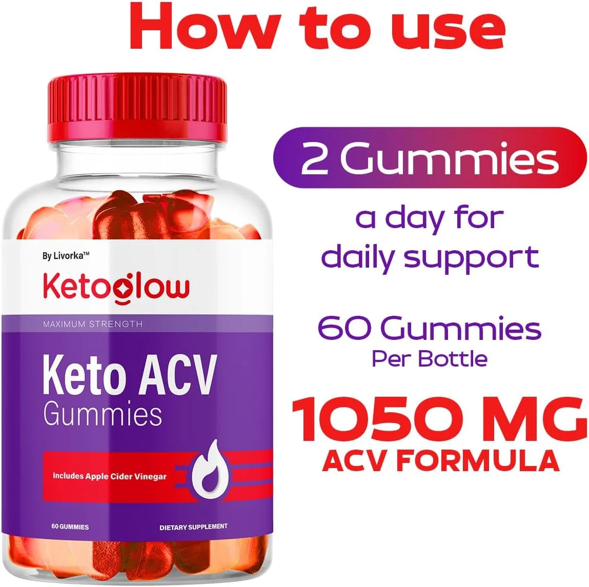 پاستیل های سرکه سیب KetoGlow، فرمول پیشرفته و طبیعی، 1050 میلی گرم، 60 پاستیل برای 1 ماه