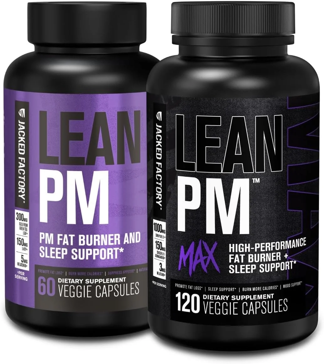 چربی سوز شبانه و کمک خواب Lean PM & Lean PM Max از Jacked Factory، مکمل کاهش اشتها برای آقایان و بانوان (۱۸۰ کپسول)