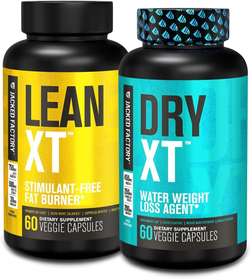 مجموعه کاهش وزن بدون محرک جکد فکتوری - چربی سوز بدون محرک Lean XT و قرص های آب Dry XT برای کاهش نفخ (تامین 30 روزه)