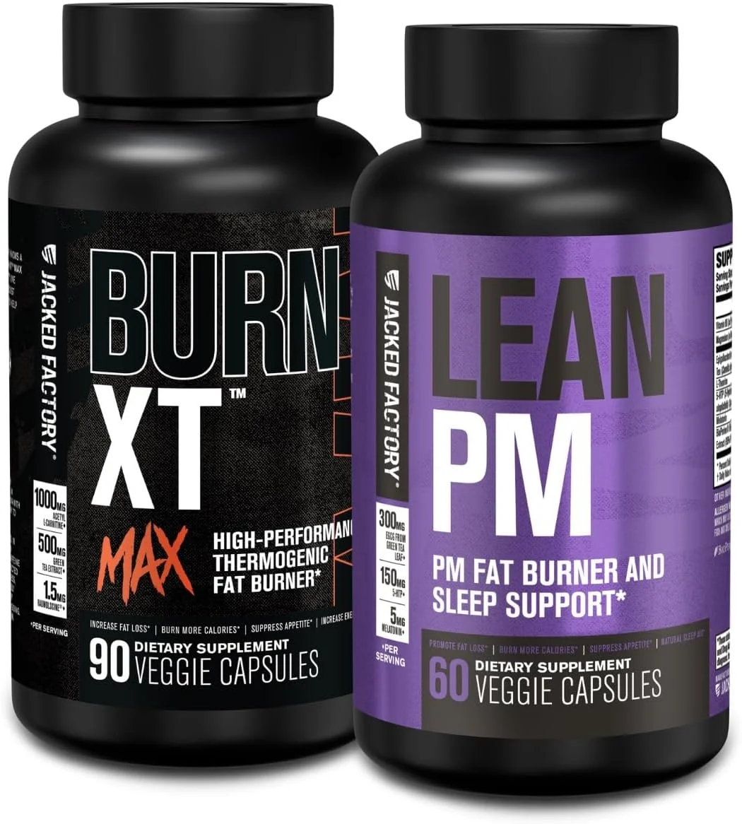 مجموعه چربی سوز ۲۴/۷ جکت فکتوری - Burn XT MAX چربی سوز با عملکرد بالا (۹۰ کپسول) - Lean PM پشتیبانی از خواب شبانه برای کاهش وزن و سرکوب اشتها (۶۰ کپسول)