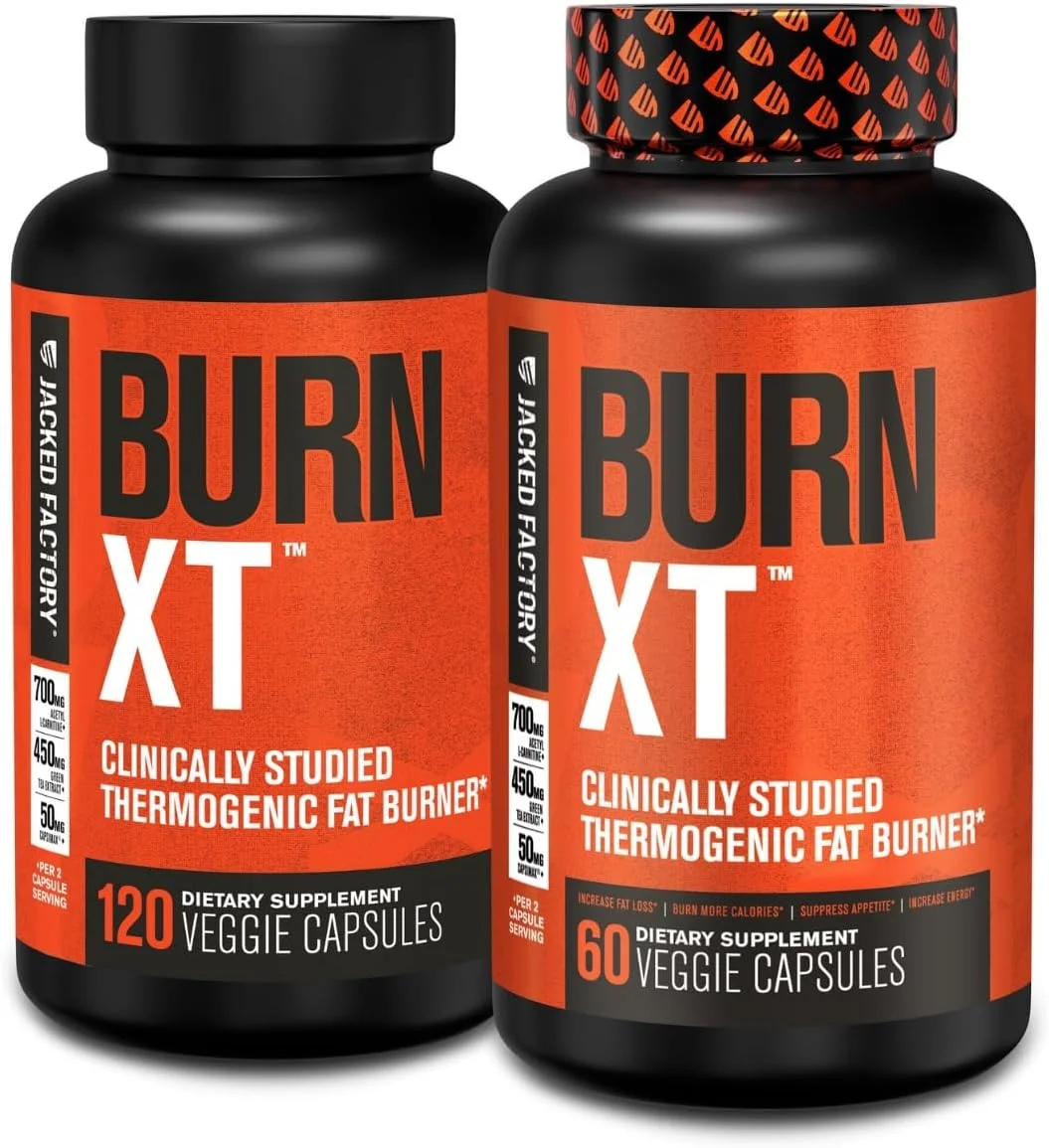 مکمل کاهش وزن و چربی سوز بالینی Burn-XT از Jacked Factory - سرکوب کننده اشتها و تقویت کننده انرژی - حاوی استیل ال-کارنیتین، عصاره چای سبز و موارد دیگر - 180 عدد قرص رژیمی طبیعی