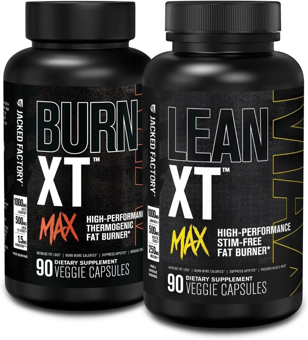 جکد فکتوری Burn-XT Max - چربی سوز ترموژنیک با عملکرد بالا و سرکوب کننده اشتها برای کاهش وزن (90 کپسول) و Lean-XT Max - چربی سوز بدون محرک با عملکرد بالا (90 کپسول)