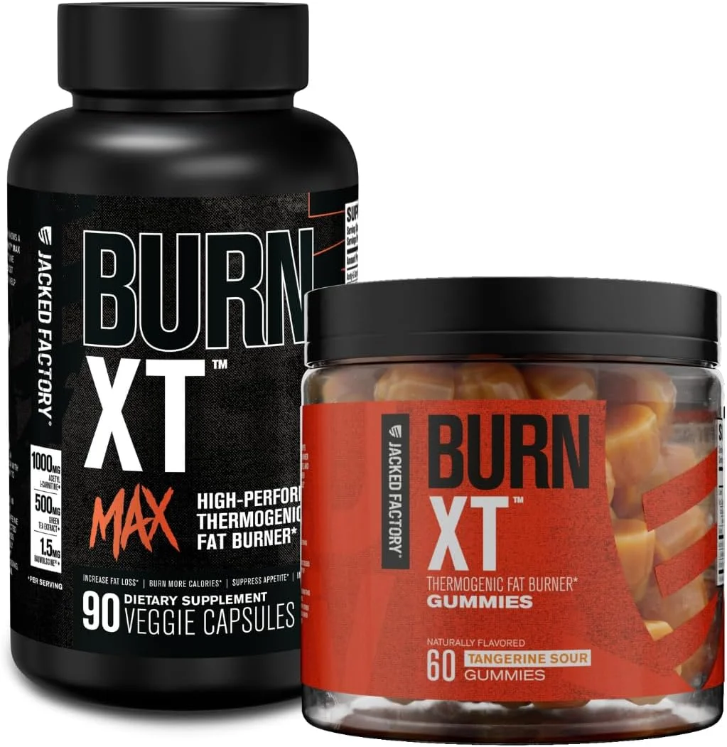 جکد فکتوری Burn-XT Max - چربی سوز ترموژنیک با عملکرد بالا (90 کپسول) | پاستیل کاهش وزن Burn-XT - پاستیل چربی سوز ترموژنیک (نارنگی ترش، 60 پاستیل)