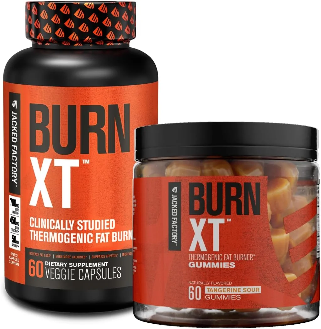 مکمل چربی سوز و کاهش وزن Burn-XT Jacked Factory (60 کپسول) و پاستیل های کاهش وزن Burn-XT - پاستیل های چربی سوز و سرکوب کننده اشتها (60 پاستیل. نارنگی ترش)