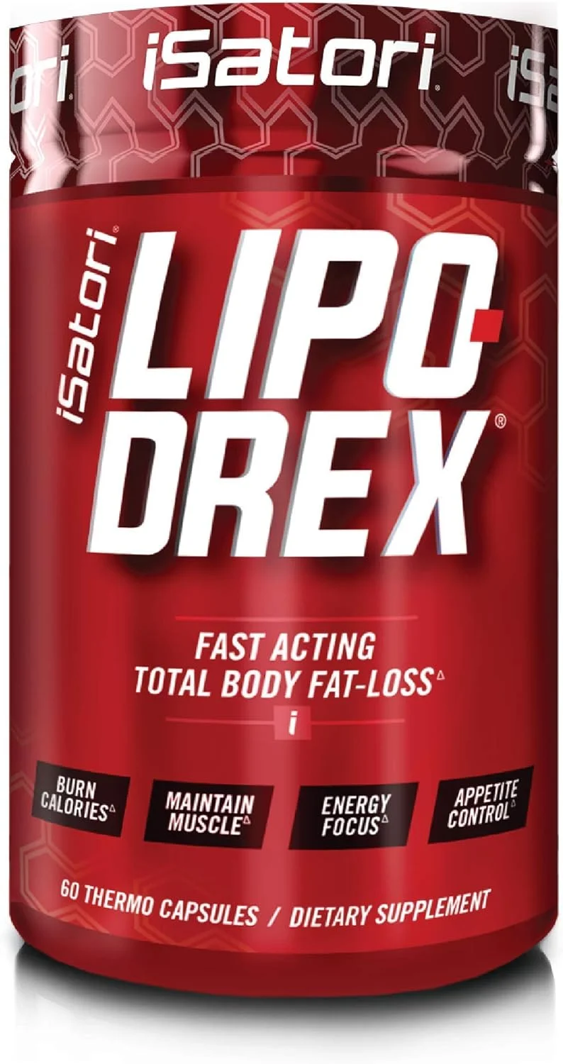 فرمول ترموژنیک چربی سوز Lipo-Drex iSatori - کاهش وزن سریع - سرکوب کننده اشتها (60 کپسول) ال-کارنیتین مایع چربی سوز و فعال کننده متابولیسم - میکس بری (32 سروینگ)