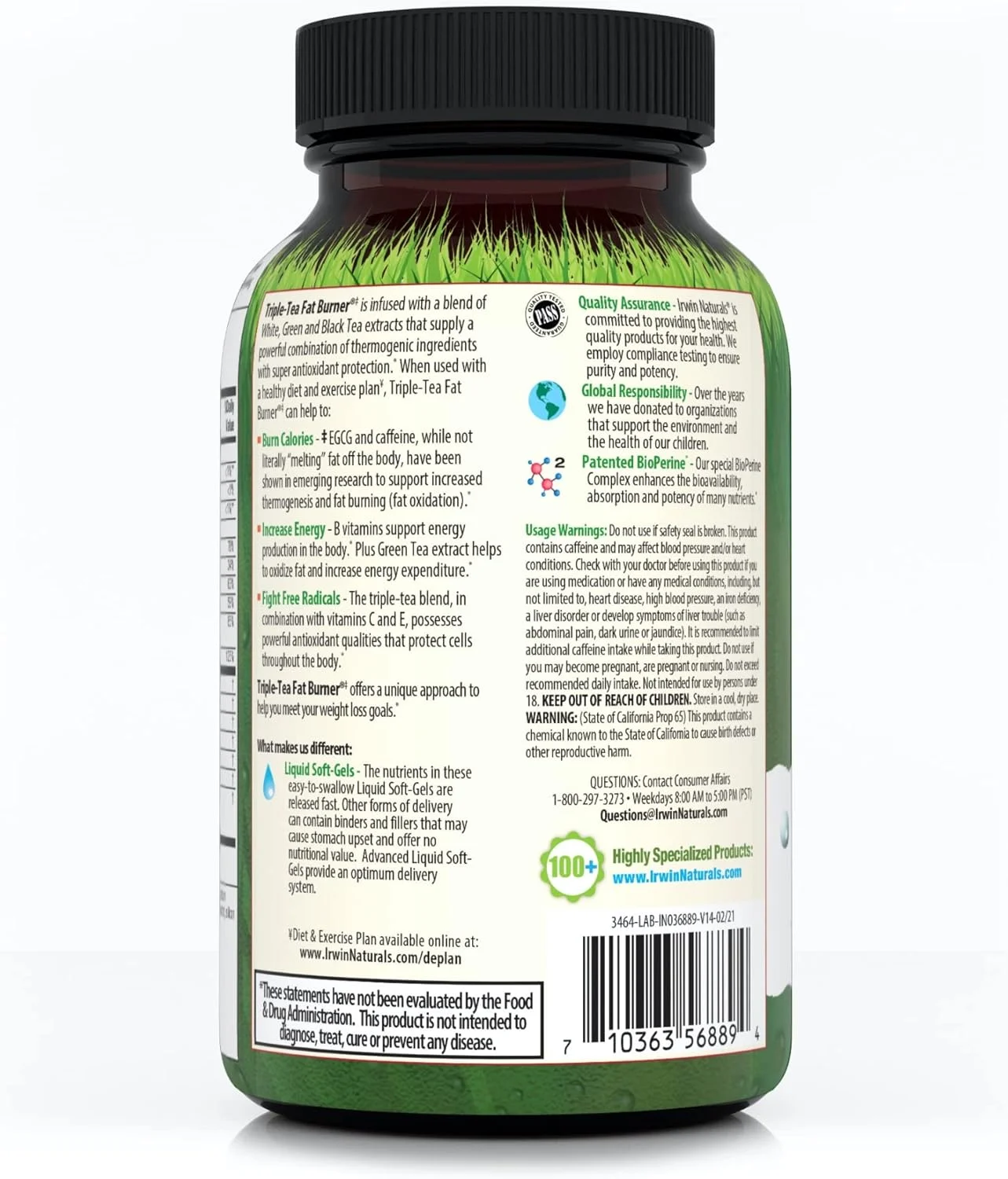 چربی سوز سه گانه چای ایروین نچرالز، 75 سافت ژل مایع