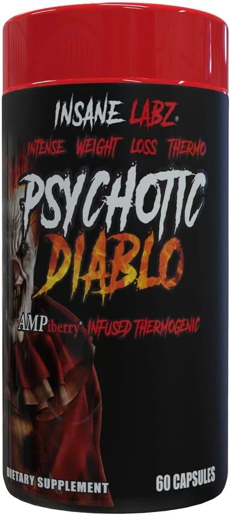 چربی سوز ترموژنیک Psychotic Diablo Labz Insane برای آقایان و بانوان حاوی عصاره دانه بهشتی، تئوبرومین و ریشه قاصدک تقویت شده با AMPiberry، سرکوب کننده اشتها - 60 سروینگ