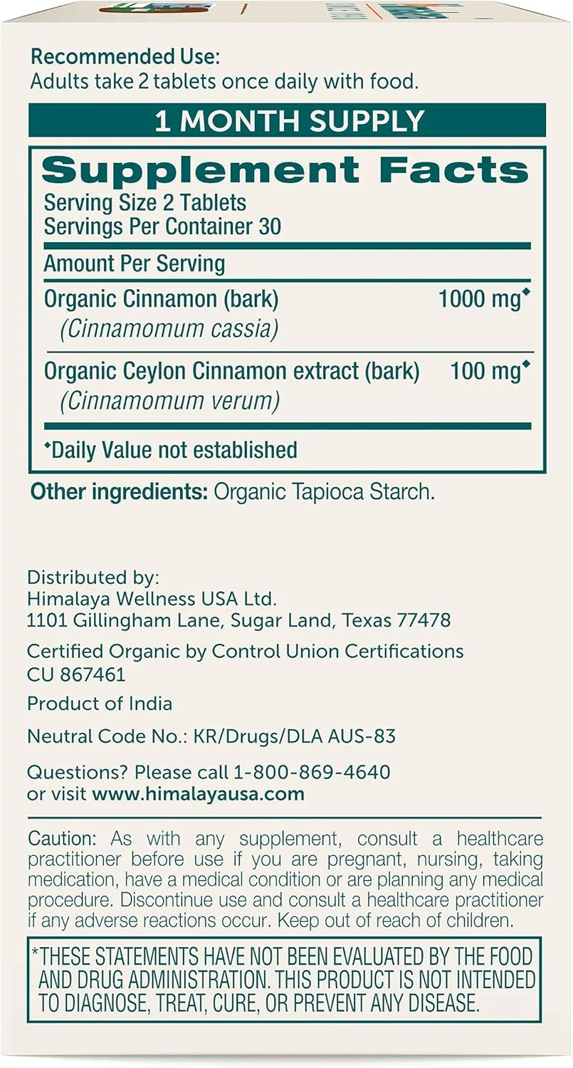 دارچین ارگانیک هیمالیا، تامین 30 روزه - پشتیبانی متابولیسم گلوکز گیاهی - USDA ارگانیک، غیر GMO، وگان، بدون گلوتن، 1100 میلی گرم، 60 قرص دارچین ارگانیک هیمالیا، تامین 30 روزه - پشتیبانی متابولیسم گلوکز گیاهی - USDA ارگانیک، غیر GMO، وگان، بدون گلوتن، 1100 میلی گرم، 60 قرص