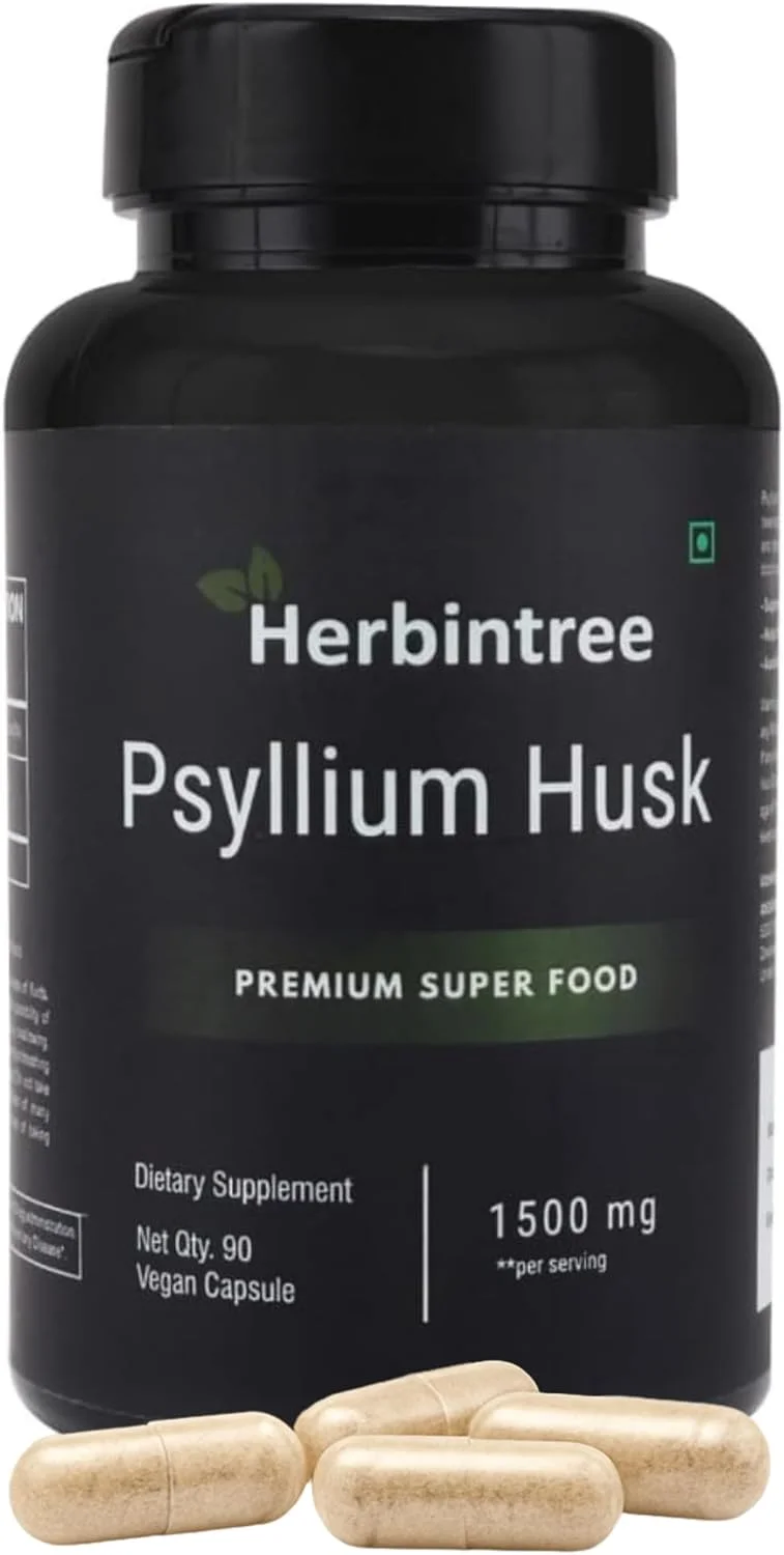 کپسول پوسته اسفرزه ارگانیک 1500 میلی گرم | مکمل فیبر بالا برای سلامت دستگاه گوارش، پاکسازی روده و تنظیم حرکات روده | بدون گلوتن، غیر تراریخته، وگان، 90 کپسول