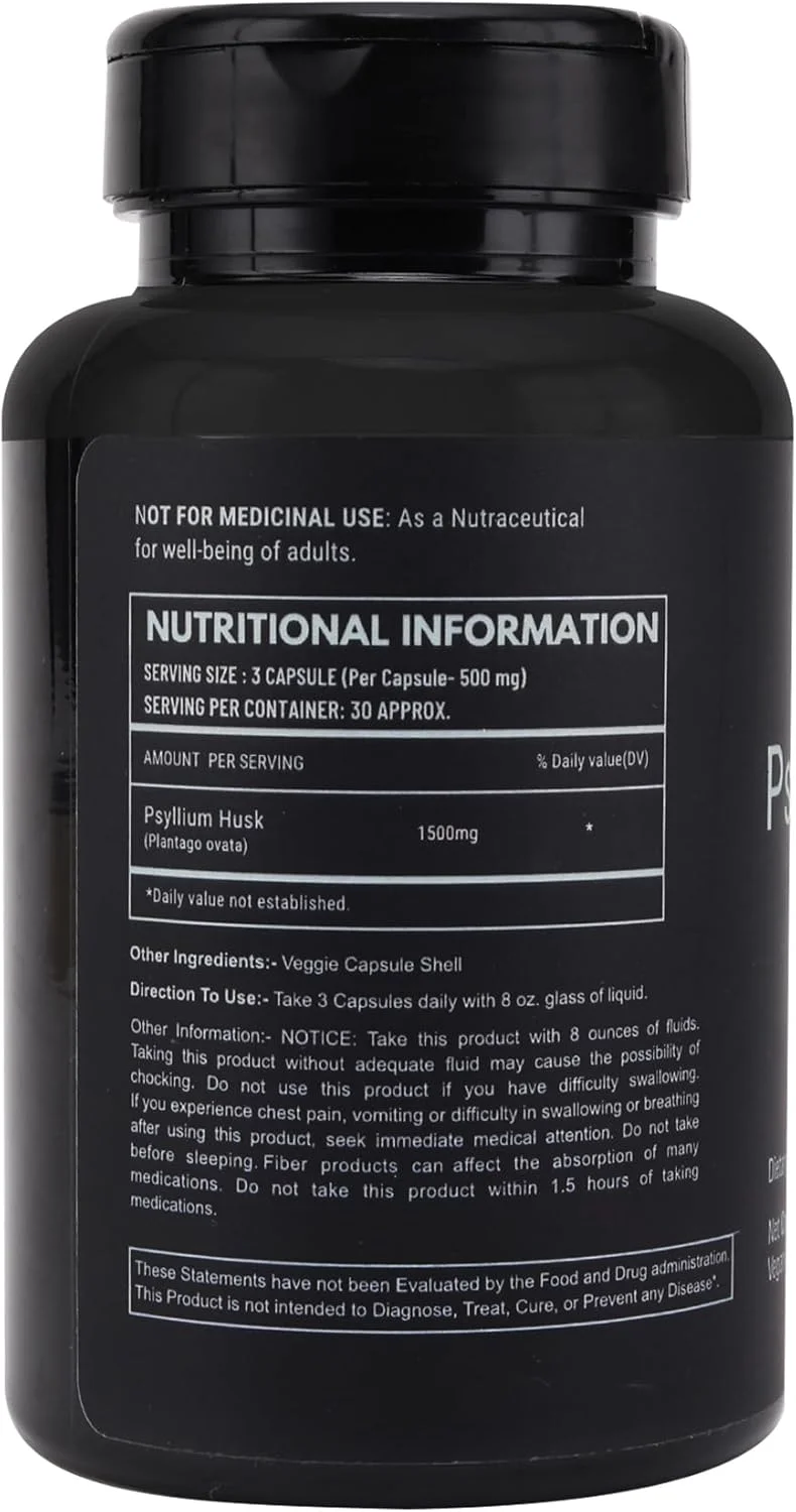 کپسول پوسته اسفرزه ارگانیک 1500 میلی گرم | مکمل فیبر بالا برای سلامت دستگاه گوارش، پاکسازی روده و تنظیم حرکات روده | بدون گلوتن، غیر تراریخته، وگان، 90 کپسول