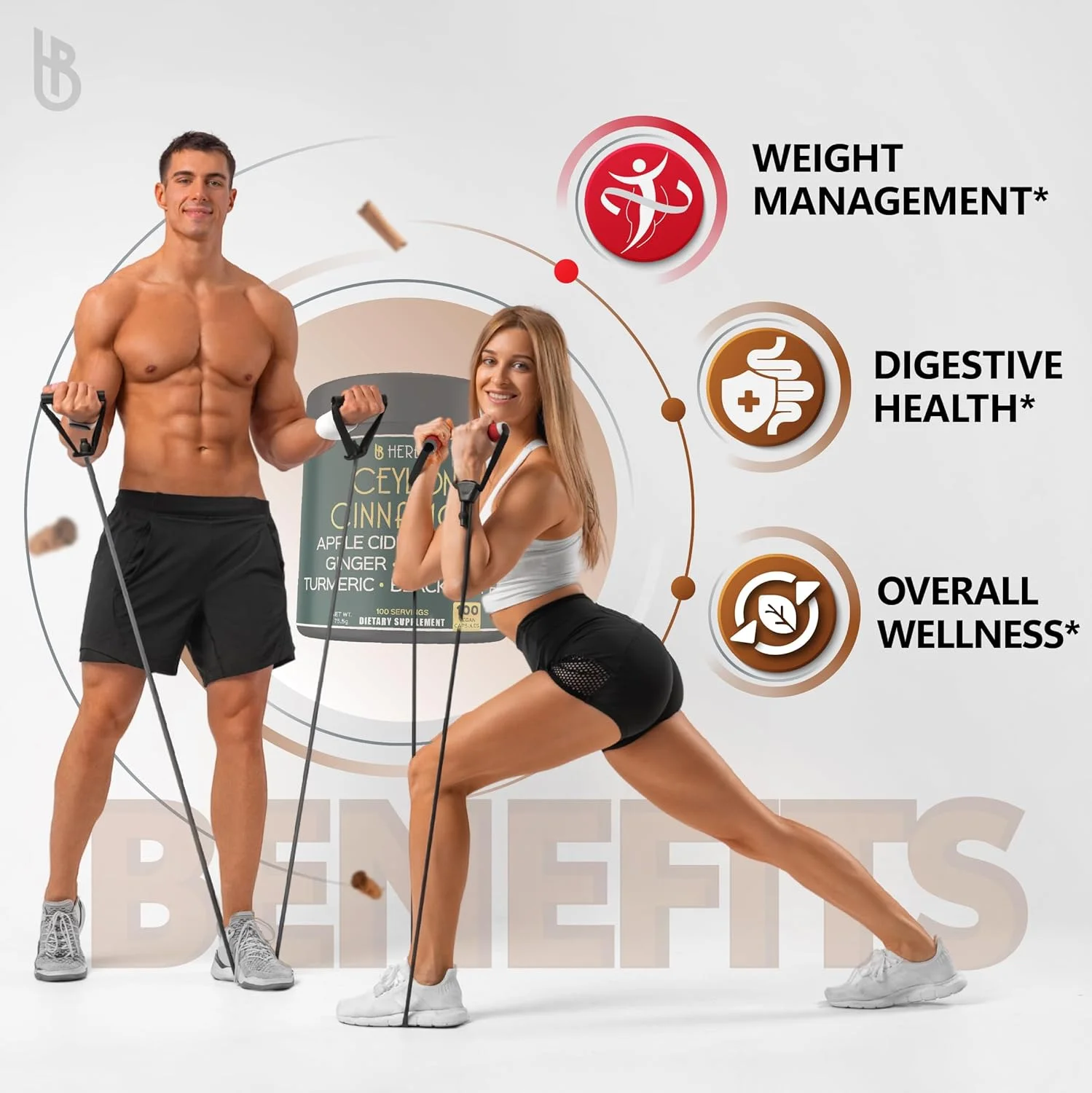 مکمل دارچین سیلان ممتاز 6 در 1 به همراه سرکه سیب، زردچوبه، زنجبیل، جینسینگ - مدیریت وزن، هضم - 100 کپسول گیاهی