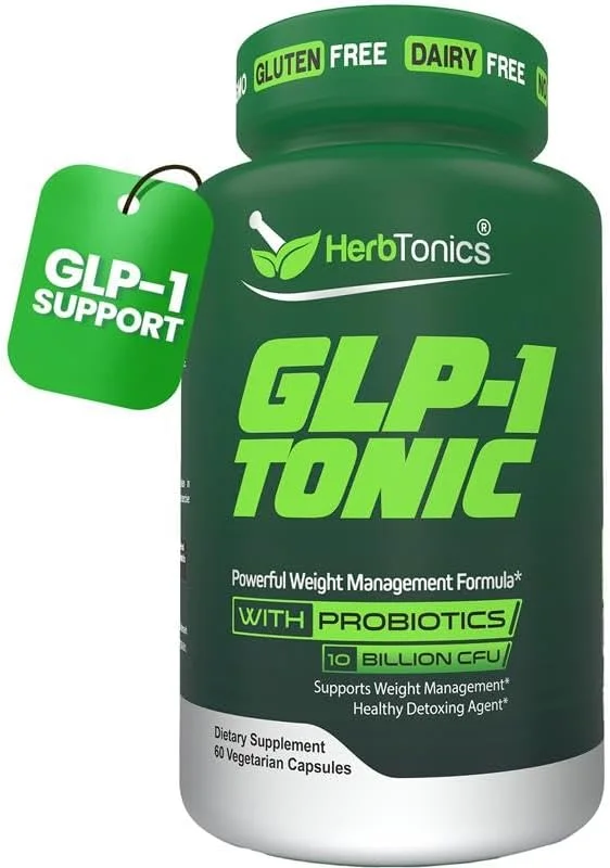 مکمل تقویت کننده وزن Herbtonics GLP-1 Tonic – پشتیبانی طبیعی GLP-1 با سرکه سیب، نمک های BHB و پروبیوتیک ها – پشتیبانی از تنظیم اشتها، متابولیسم، هضم و سم زدایی – 60 کپسول وگان