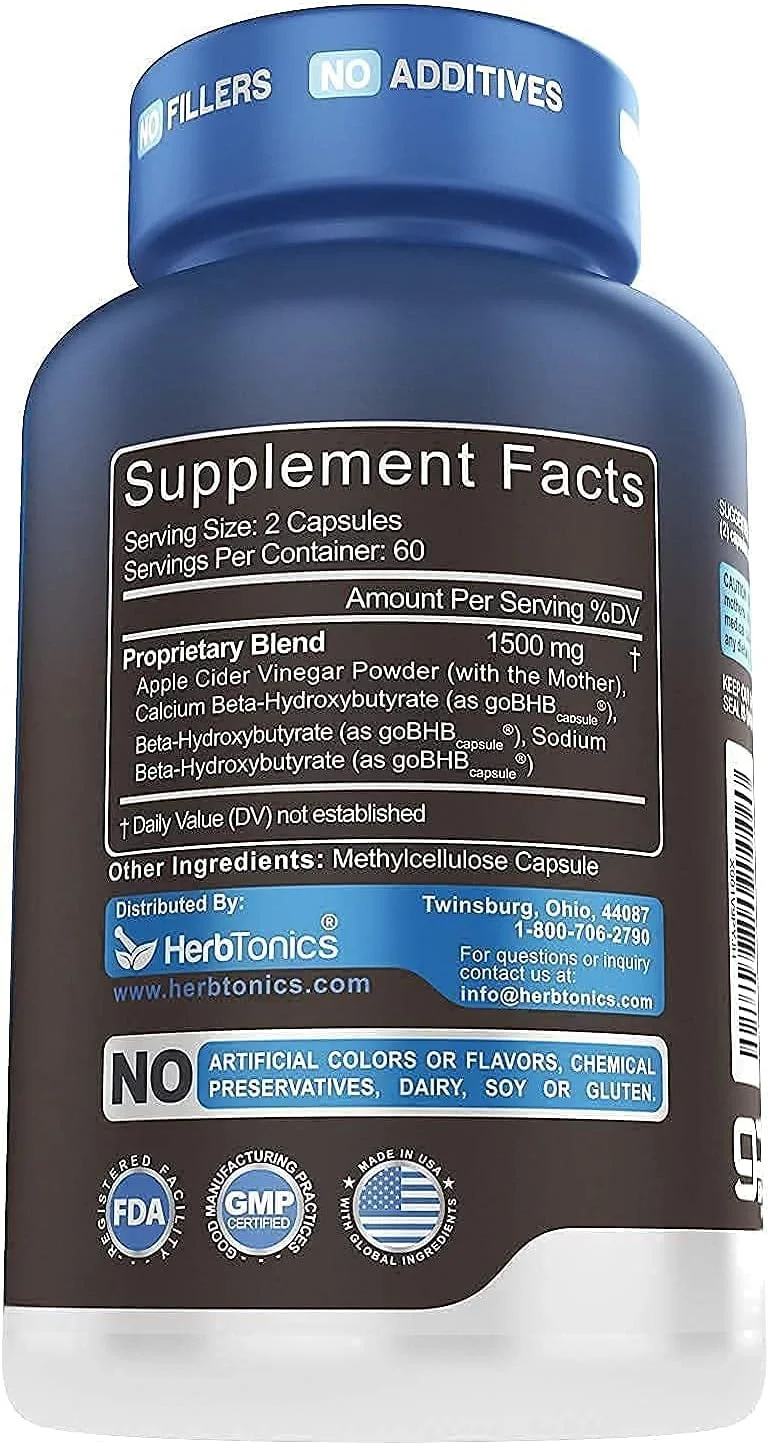 سرکه سیب Herbtonics + فرمول کتو BHB - پشتیبانی از هضم و سم زدایی، مکمل کنترل اشتها.