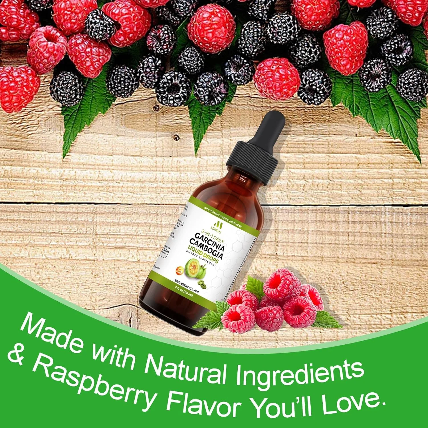 قطره مایع گارسینیا کامبوجیا 3 در 1 - عصاره طبیعی با دانه قهوه سبز و ویتامین C - پشتیبانی از سلامتی و تندرستی - قوی تر از قرص و کپسول - طعم تمشک طبیعی - 2 fl oz (60 ml)