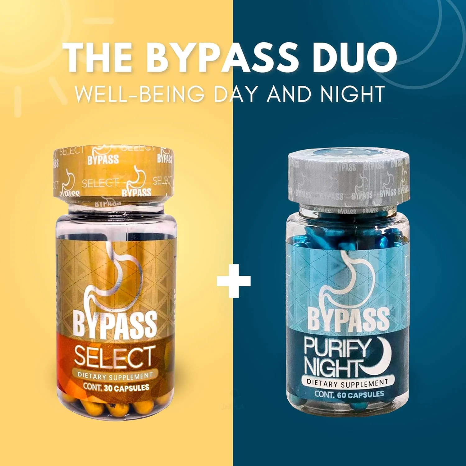 محصول عمومی بای‌پس دوئو سلکت و پیوریفای - چربی سوز روز و شب (سلکت 30 کپسول) - (پیوریفای 60 کپسول)، آبی و طلایی