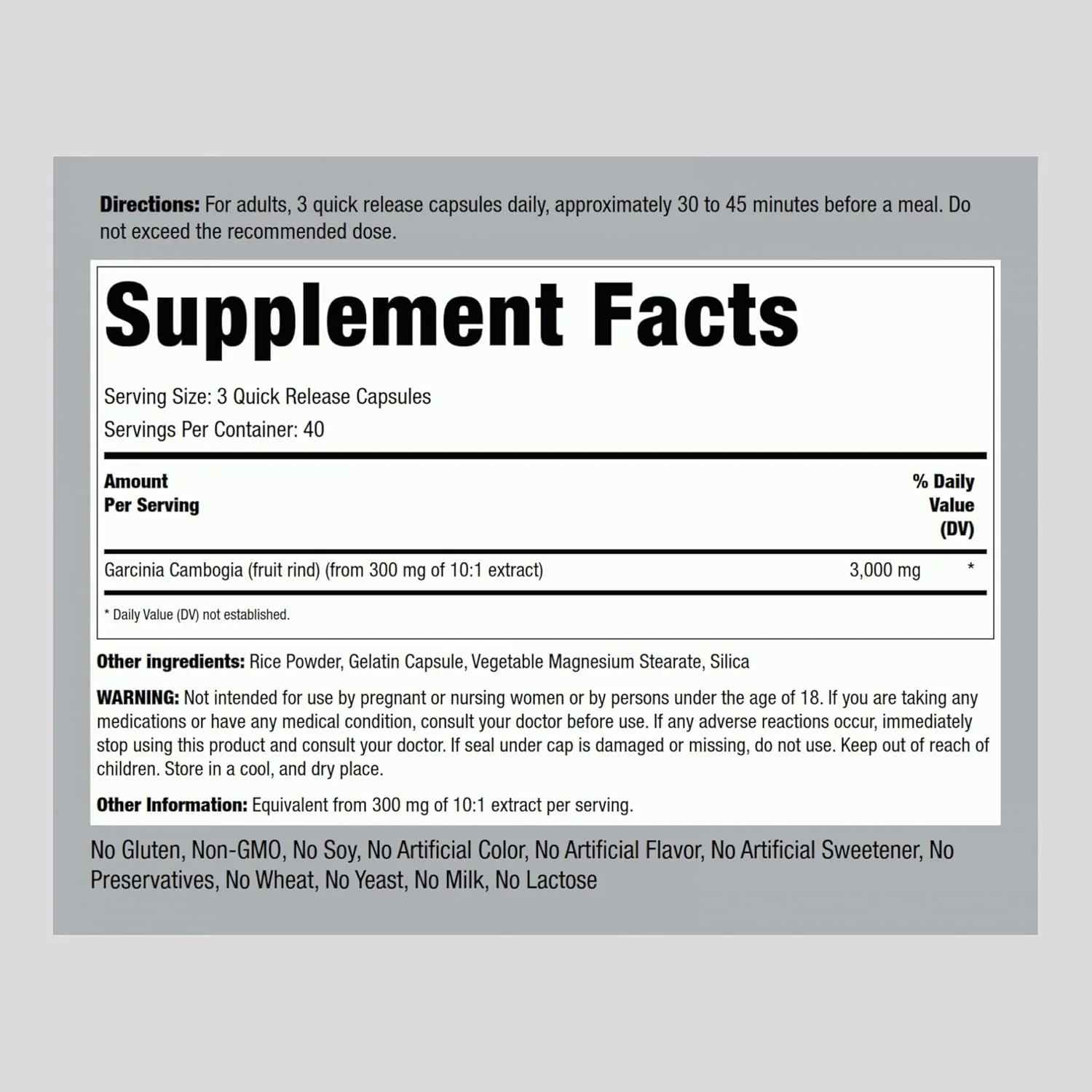 کپسول عصاره گارسینیا کامبوجیا پایپینگ راک | 3000 میلی گرم | 120 عدد | قرص های غلیظ شده | غیر تراریخته، مکمل بدون گلوتن