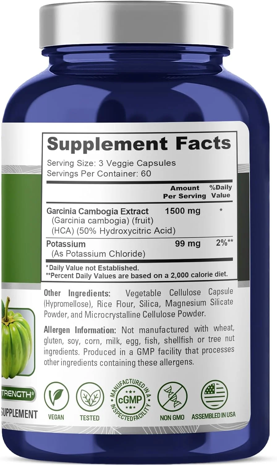 نوساپیور گارسینیا کامبوجیا 180 کپسول گیاهی 1500 میلی گرم (گیاهخواری، غیر GMO، وگان)