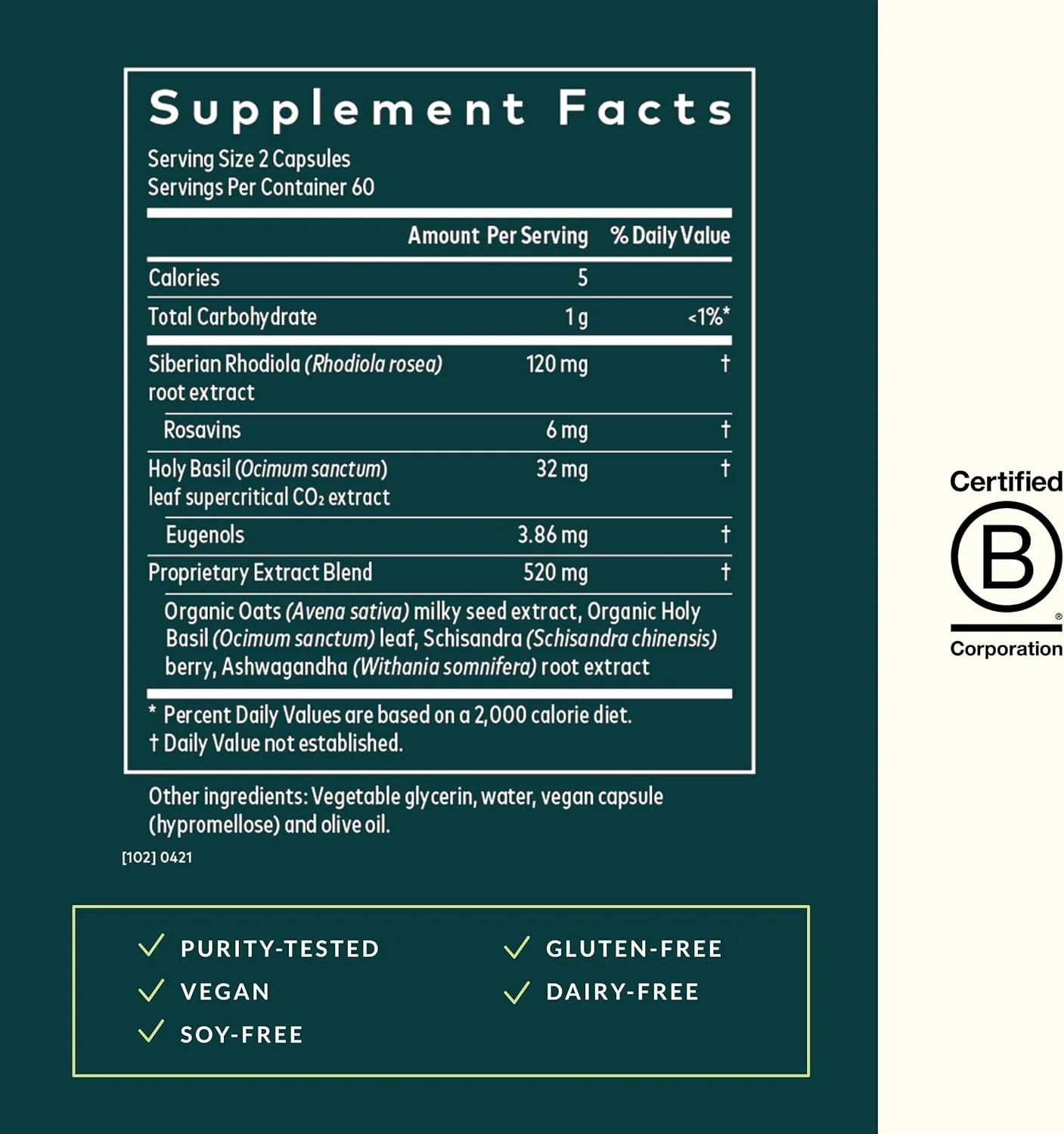 مکمل گیاهی روزانه سلامت غدد فوق کلیوی Gaia Herbs - حاوی آشواگاندا، ریحان مقدس و شیساندرا - کمک به حفظ سطح انرژی و استرس سالم* - 120 کپسول گیاهی مایع وگان (تامین 120 روزه)