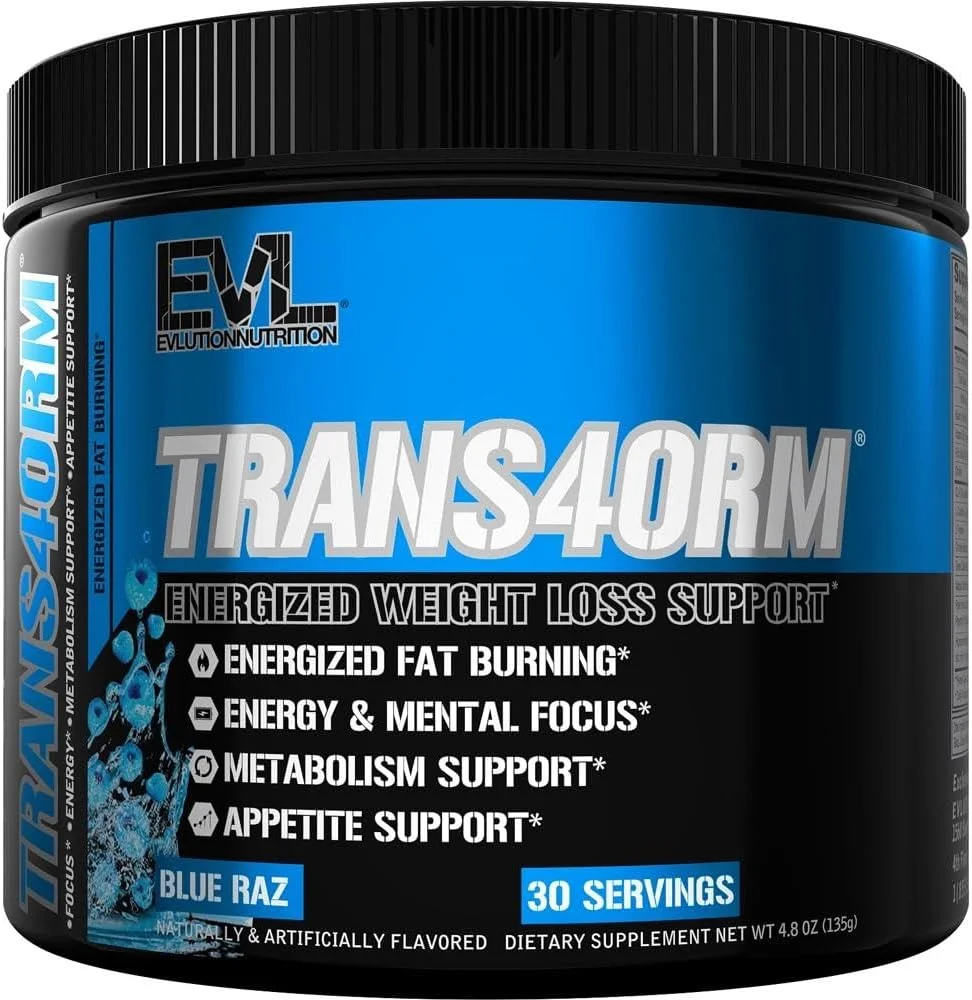 پودر پشتیبانی ترموژنیک چربی سوز Evlution Nutrition Trans4orm، پودر انرژی سریع الاثر برای پشتیبانی از متابولیسم سریع، کاهش وزن و تمرکز ذهنی با CLA، کارنیتین و آلفا GPC - تمشک آبی