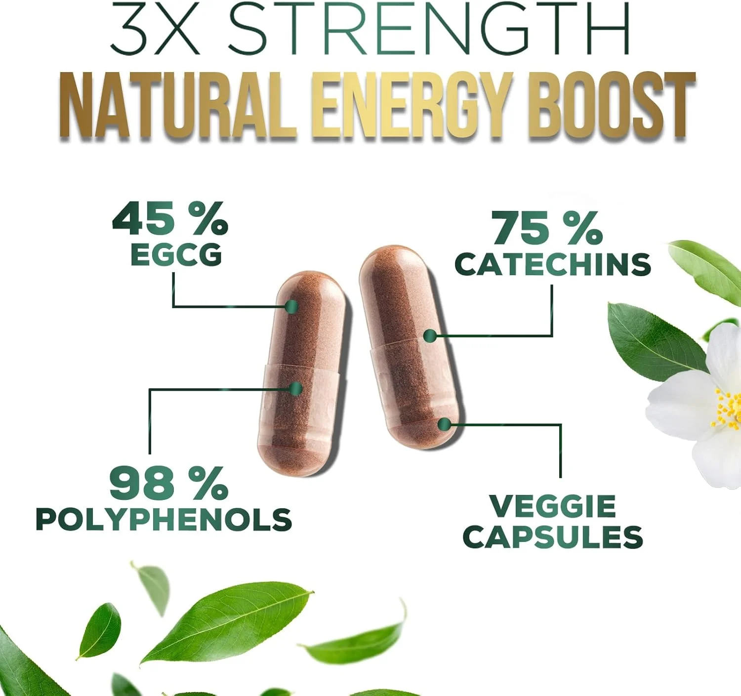 کپسول های عصاره چای سبز 1000 میلی گرم - 98% پلی فنول و 45% EGCG برای پشتیبانی از قلب با آنتی اکسیدان ها - مکمل قرص چای سبز با جذب 3 برابر برای انرژی طبیعی، کافئین ملایم - 120 کپسول