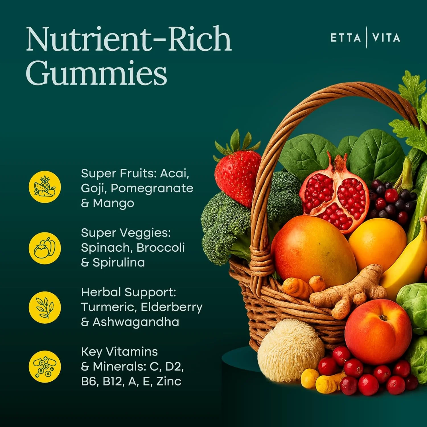 پاستیل های روزانه میوه و سبزیجات بدون شکر - پشتیبانی انرژی با مکمل میوه و سبزیجات سوپرفود (120 عدد) بدون تست حیوانی، وگان، بدون گلوتن، ویتامین میوه و سبزیجات