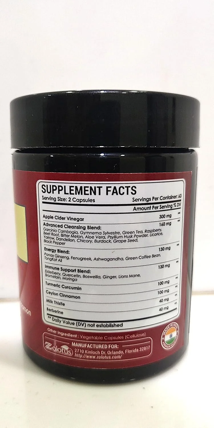 کپسول سرکه سیب زولوتوس 32 در 1 با زردچوبه، دارچین، خار مریم، آقطی، کوئرستین برای پشتیبانی از هضم و سیستم ایمنی، 120 کپسول