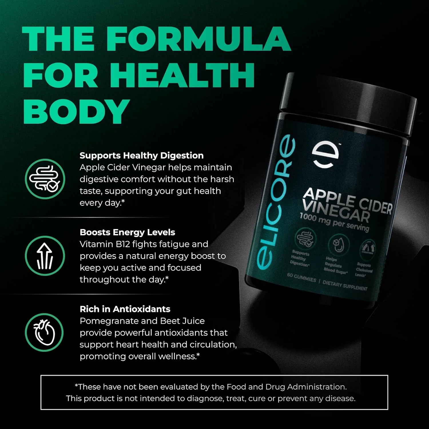 پاستیل سرکه سیب 1000 میلی گرمی تقویت کننده متابولیسم حاوی ویتامین B12 - پشتیبانی از مدیریت وزن، هضم و سلامت قلب - مکمل های غذایی غیر GMO، 60 عدد