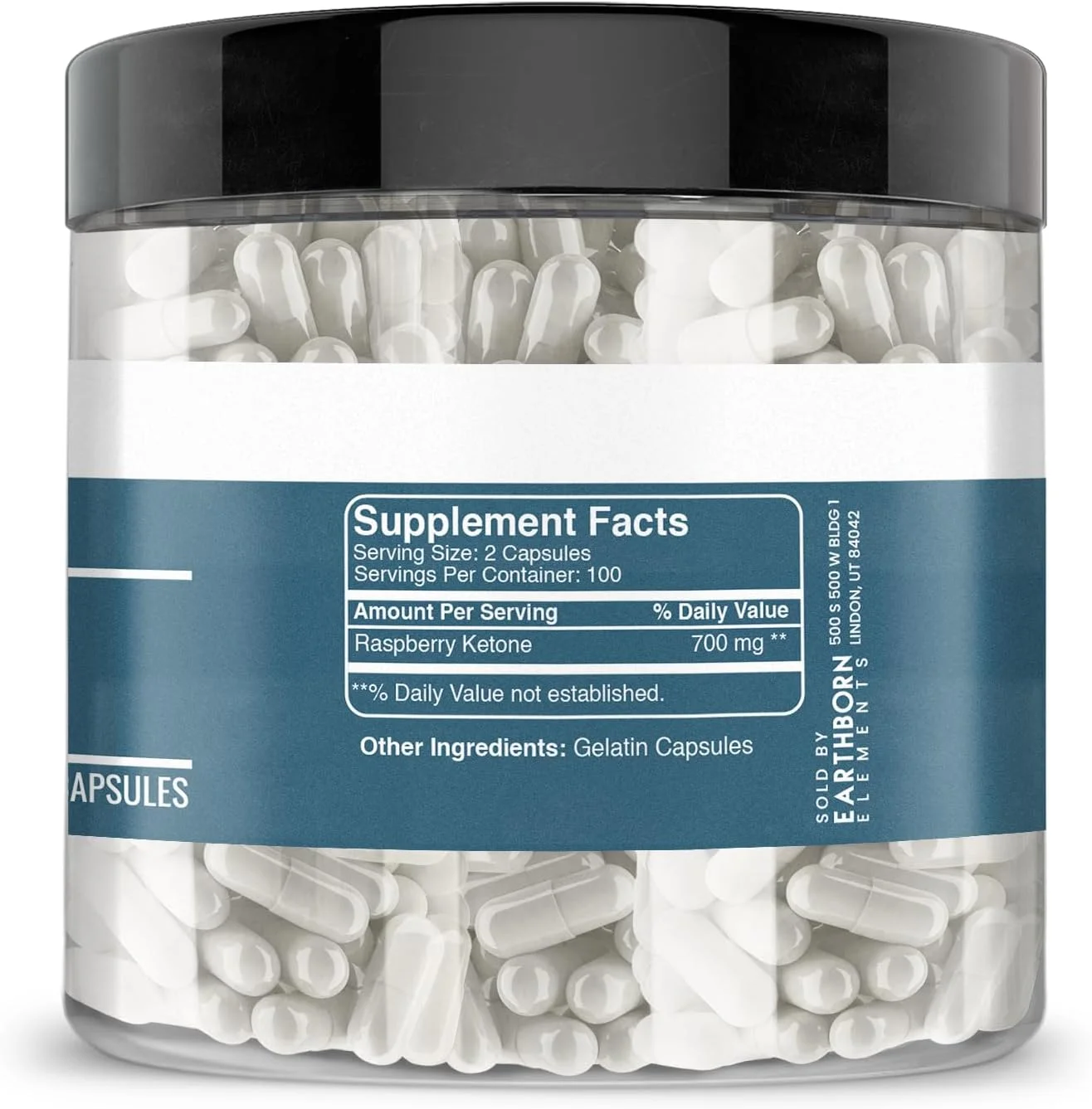 کپسول های رزبری کتون Earthborn Elements، 200 عدد، خالص و رقیق نشده، بدون افزودنی