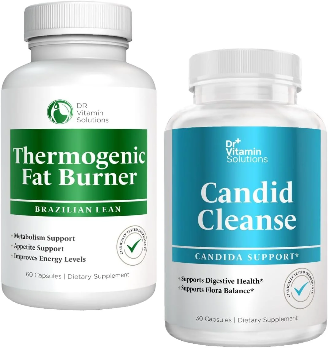 DR VITAMIN SOLUTIONS چربی سوز ترموژنیک Brazilian Lean، 60 کپسول و مکمل پاک کننده کاندیدا Dr. Vitamin برای آقایان و بانوان، 30 کپسول