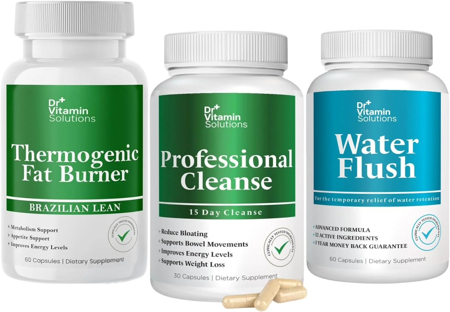 مجموعه پاکسازی 15 روزه دکتر ویتامین، چربی سوز ترموژنیک و کاهش وزن آب برای زنان و مردان، 180 کپسول