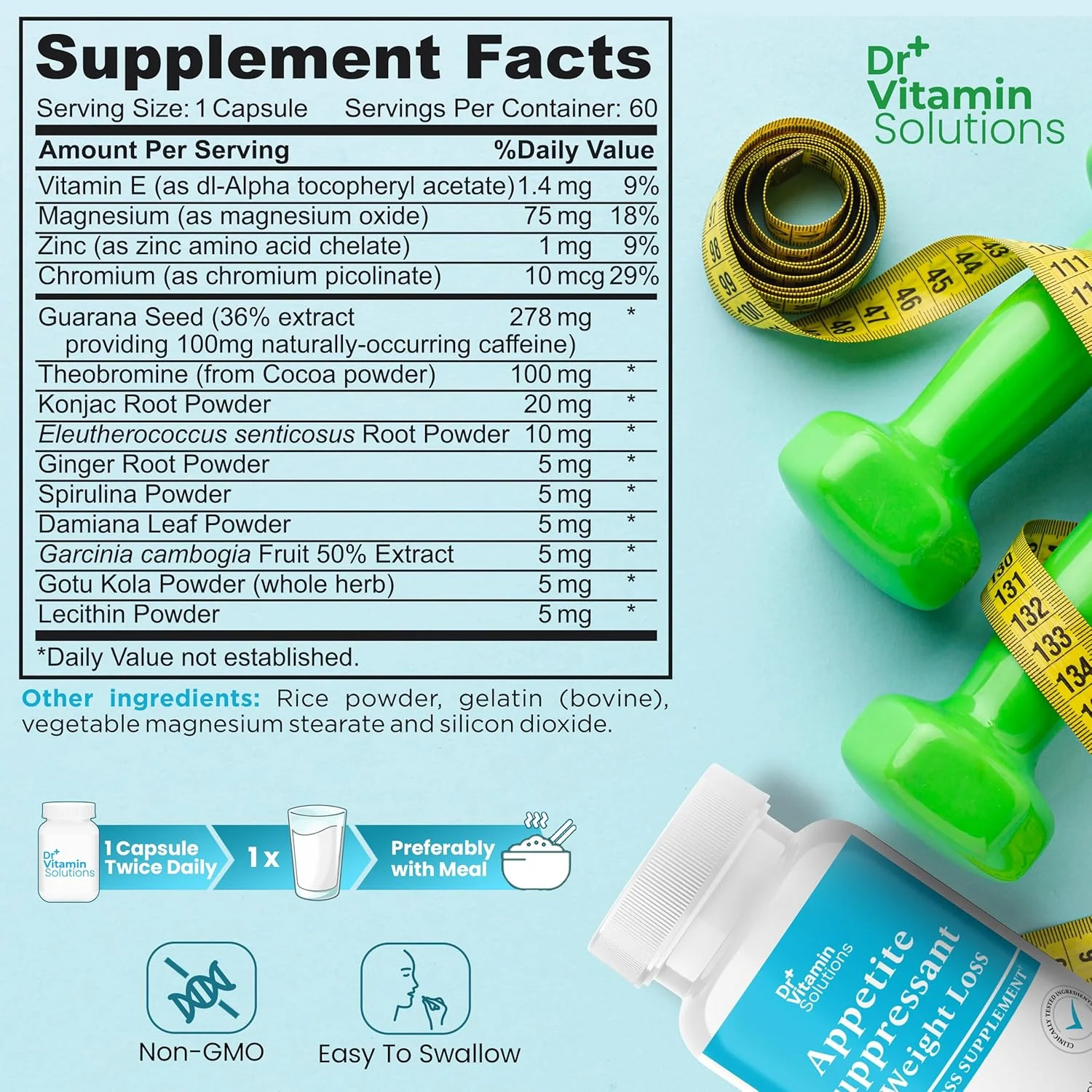 قرص های کاهش اشتها برای کاهش وزن دکتر ویتامین سلوشنز - قرص های مخصوص بانوان حاوی گارسینیا، ریشه زنجبیل، گوارانا - چربی سوز، تقویت کننده متابولیسم برای بانوان و آقایان (1 بطری، 60 کپسول)