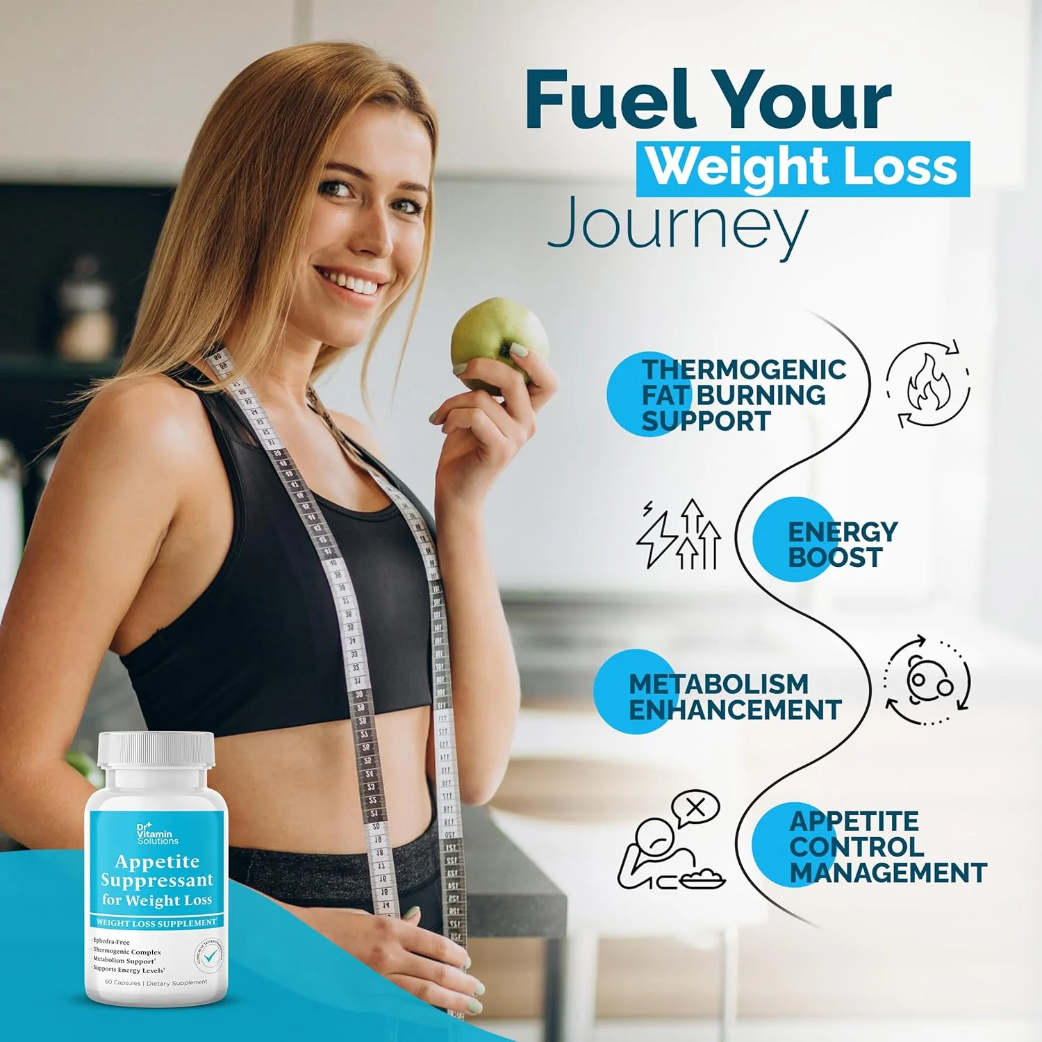 قرص های کاهش اشتها برای کاهش وزن دکتر ویتامین سلوشنز - قرص های مخصوص بانوان حاوی گارسینیا، ریشه زنجبیل، گوارانا - چربی سوز، تقویت کننده متابولیسم برای بانوان و آقایان (1 بطری، 60 کپسول)