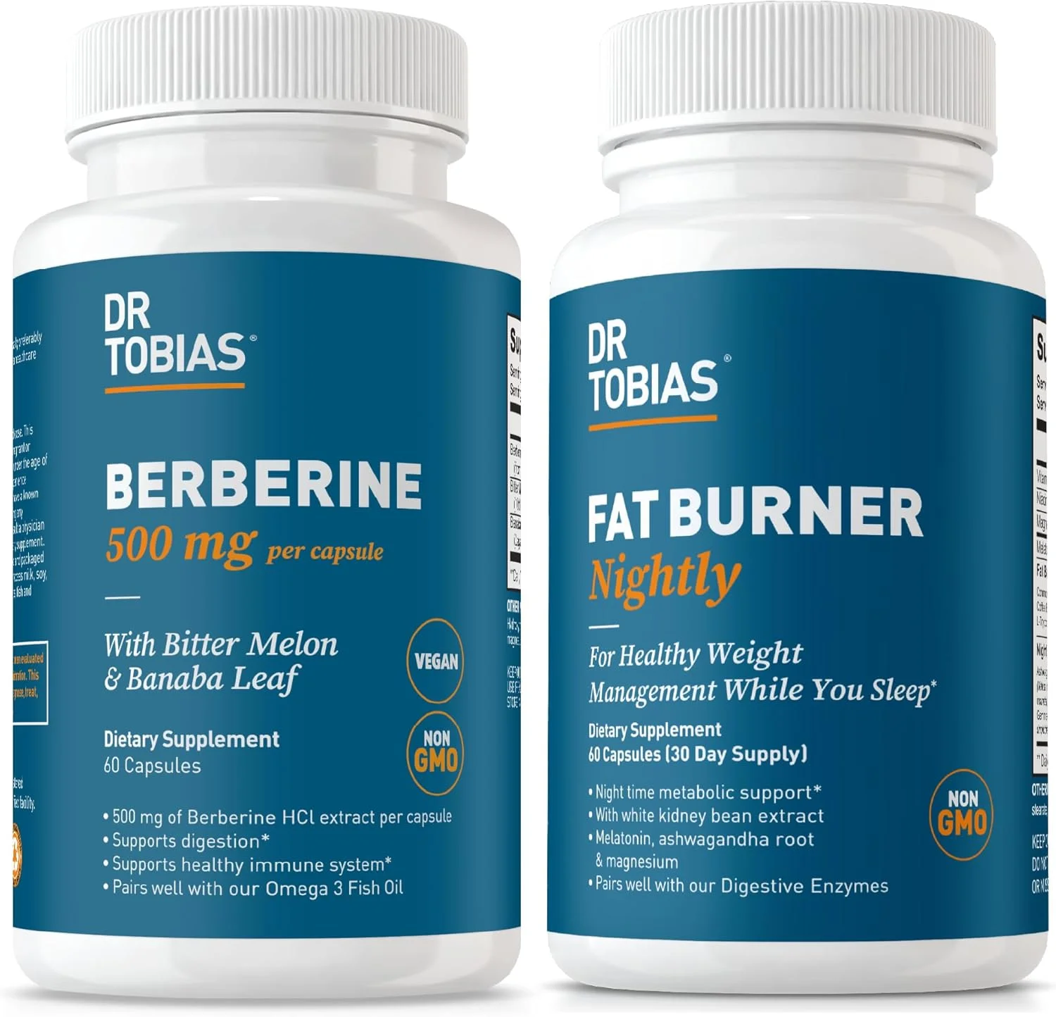 دکتر توبیاس بربرین 500 میلی گرم و چربی سوز شبانه با لوبیا سفید و آشواگاندا - پشتیبانی از متابولیسم، خواب و گوارش