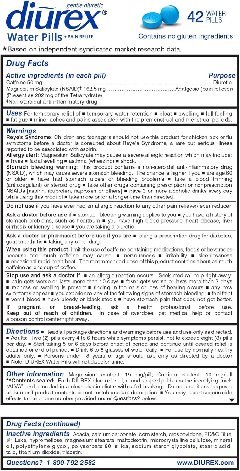 قرص های دیورتیک، فرمول اصلی، ۴۲ عدد