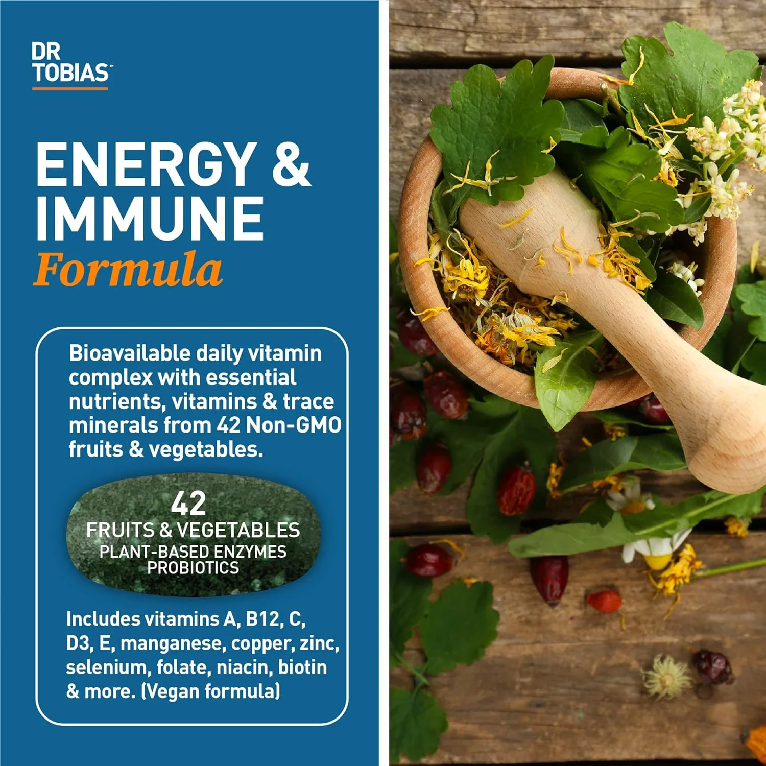 دکتر توبیاس چربی سوز شبانه و مولتی ویتامین با عصاره آشواگاندا، پشتیبانی از انرژی، ایمنی و متابولیسم. حاوی 42 میوه و سبزیجات با پروبیوتیک، عصاره دانه قهوه سبز، غیر GMO، مناسب برای 30 روز