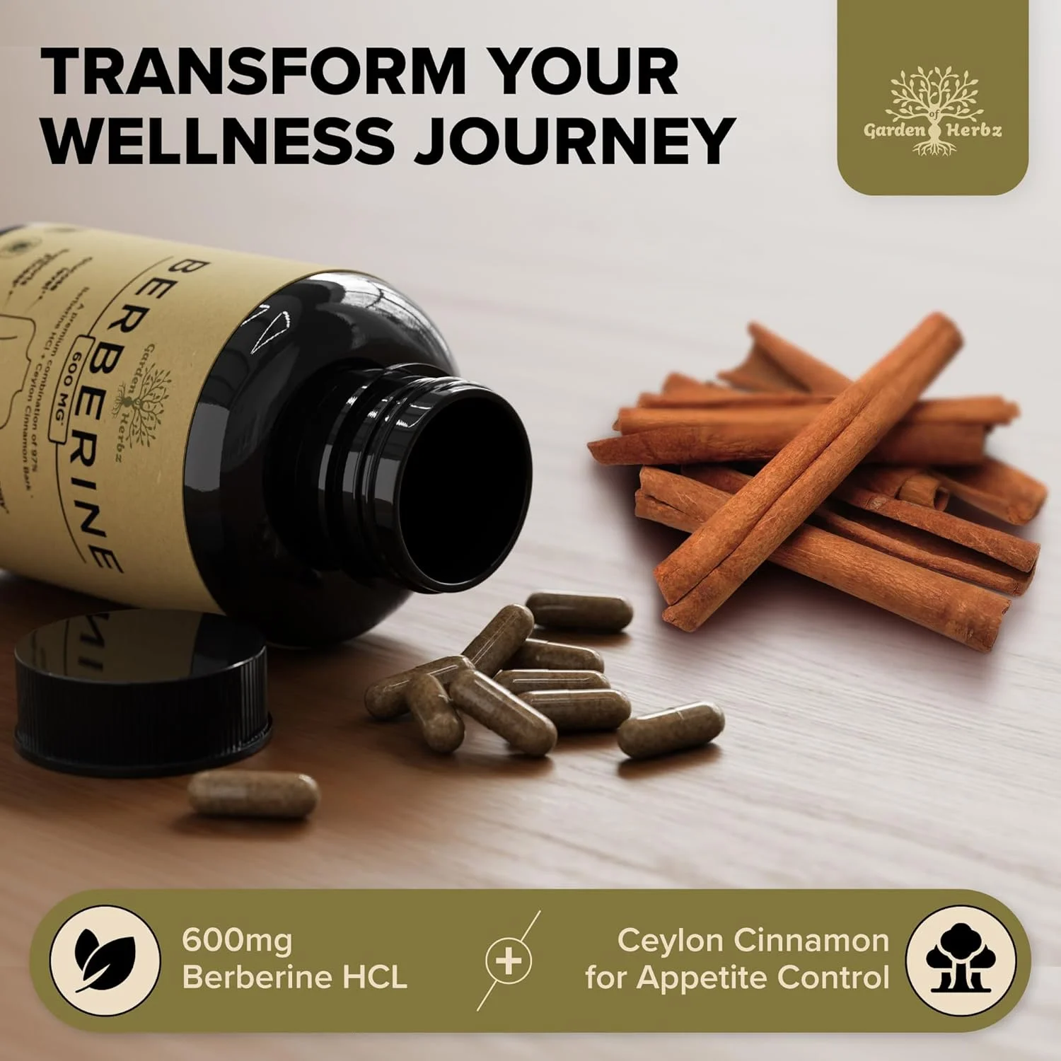 مکمل بربرین 600 میلی گرم - بربرین طبیعی با کپسول دارچین سیلان برای زنان و مردان - بربرین با دارچین سیلان، غیر GMO، تست شده توسط شخص ثالث