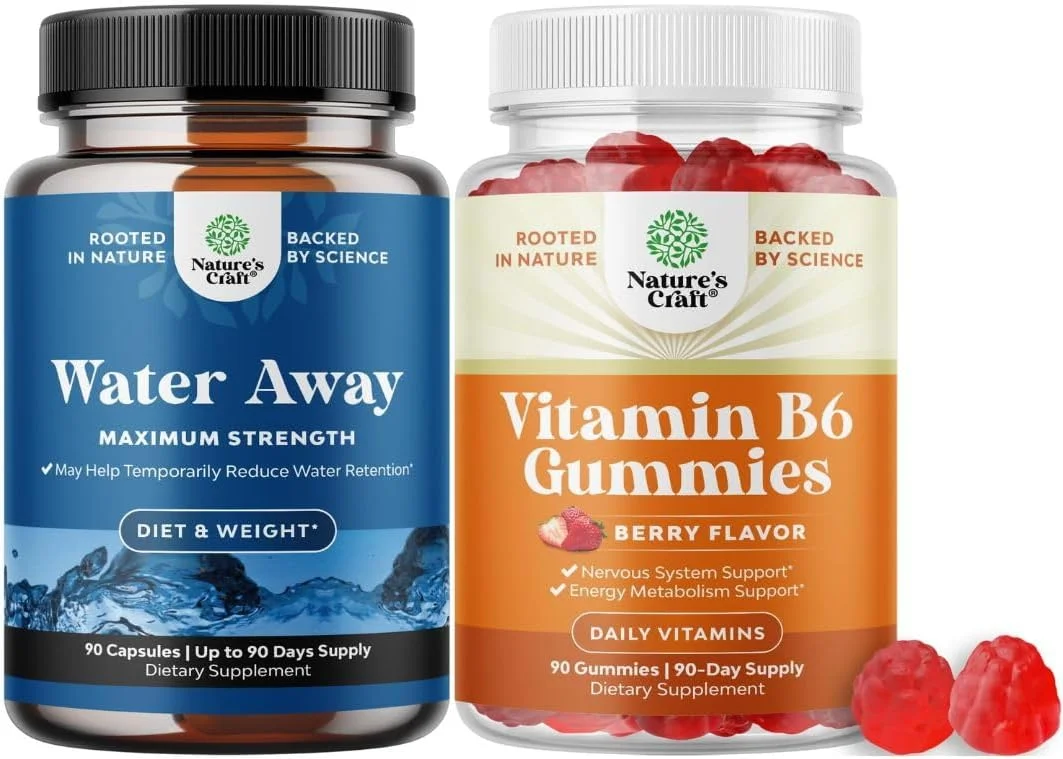 مجموعه قرص های ادرارآور گیاهی قوی با عصاره برگ قاصدک و چای سبز برای رفع نفخ و پاستیل های ویتامین B6 قوی - 50 میلی گرم در هر وعده برای حمایت از سیستم ایمنی، اعصاب و خلق و خو