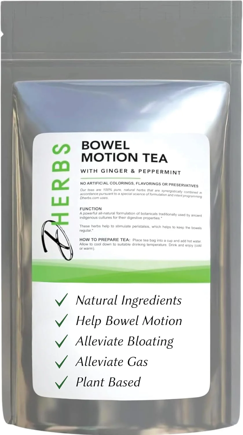 دمنوش گیاهی برای بهبود عملکرد روده Dherbs، شامل ۲۰ کیسه چای گیاهی (۱ بسته) - تهیه شده با برگ سنا، ریشه زنجبیل، نعناع فلفلی و موارد دیگر برای پاکسازی روده بزرگ و معده