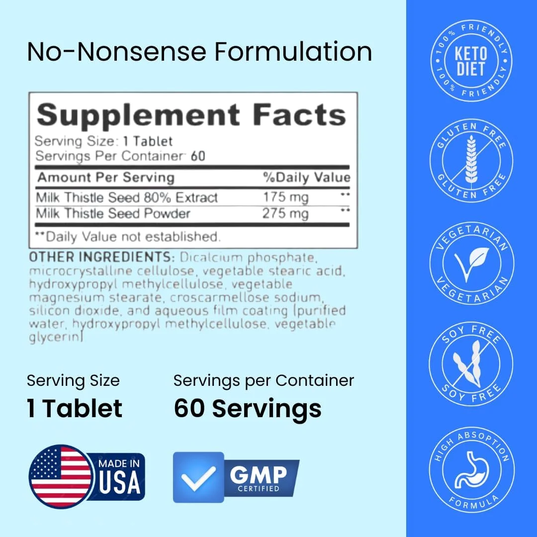 ماتریکس خار مریم برای عضله سازی، مکمل استاندارد خار مریم برای عملکرد کبد، سلامت و سم زدایی، فرمول پاک کننده برای متابولیسم، پشتیبانی از رژیم غذایی سالم، 60 سروینگ، قرص