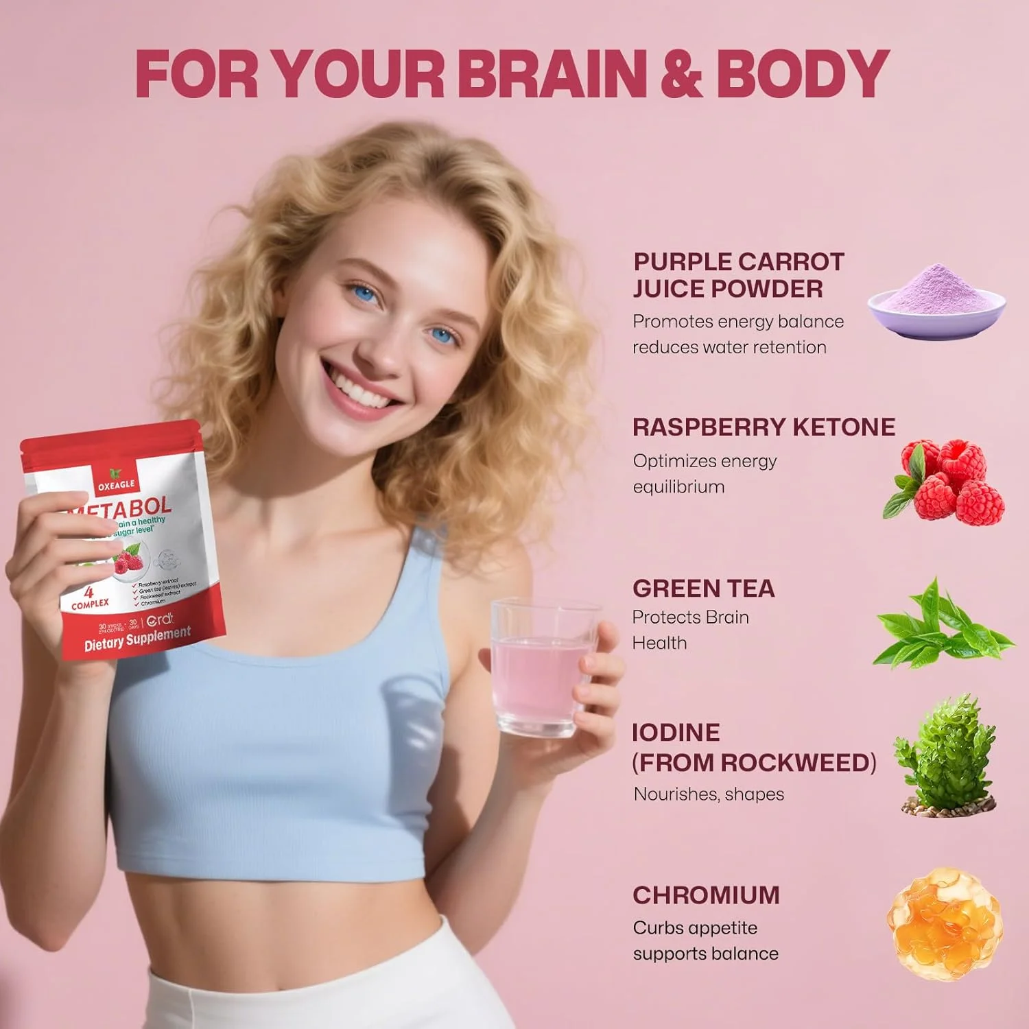 مکمل اشتها آور اوکس ایگل برای زنان و مردان با کتون تمشک برای سلامت روده و ایمنی. (1)