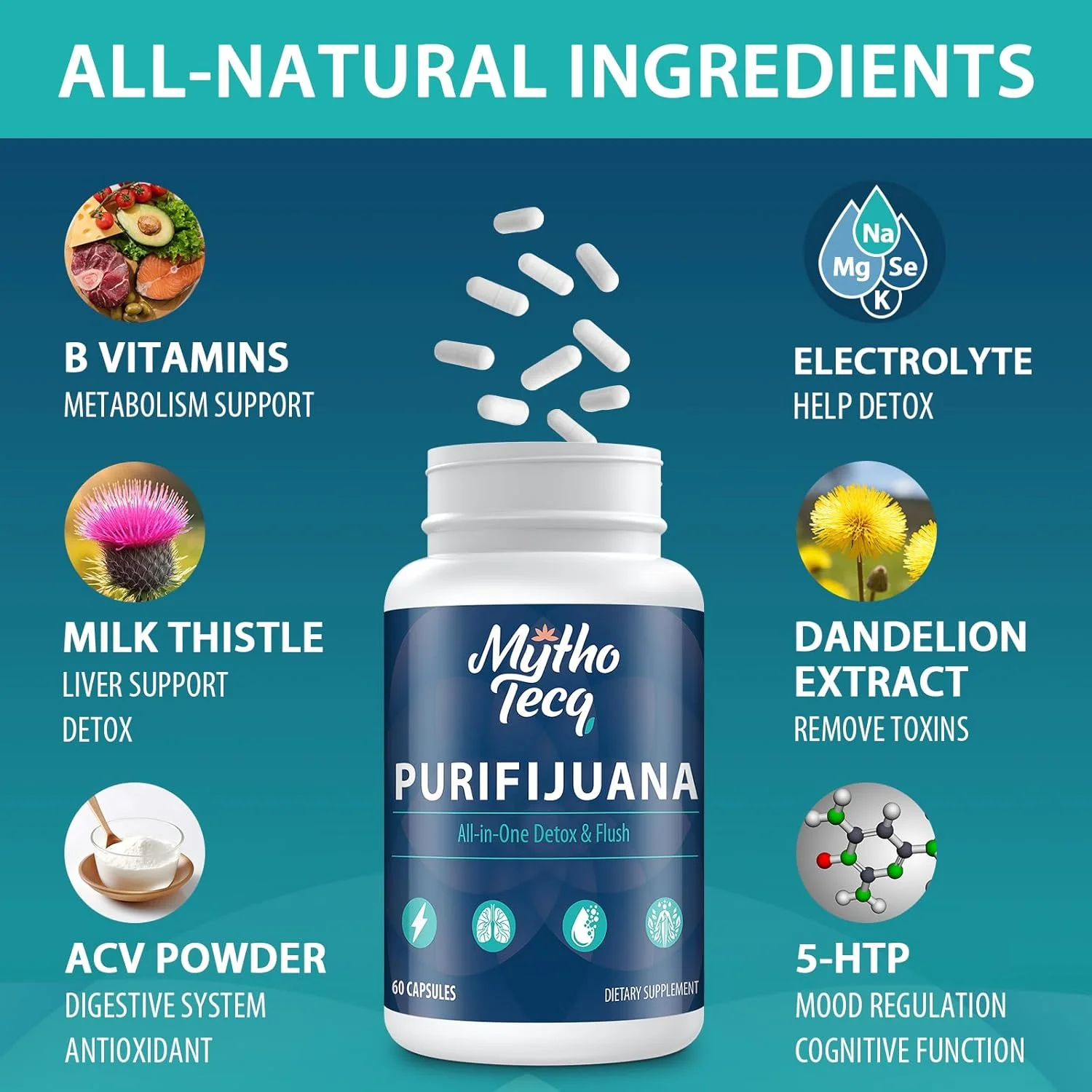 سم زدایی و پاکسازی 90000 میلی گرمی، سم زدایی بدن برای آقایان و بانوان، سم زدایی سریع، پاکسازی و ترمیم کلیه، فرمول گیاهی طبیعی ممتاز برای کبد، هضم و خلق و خو، 60 کپسول