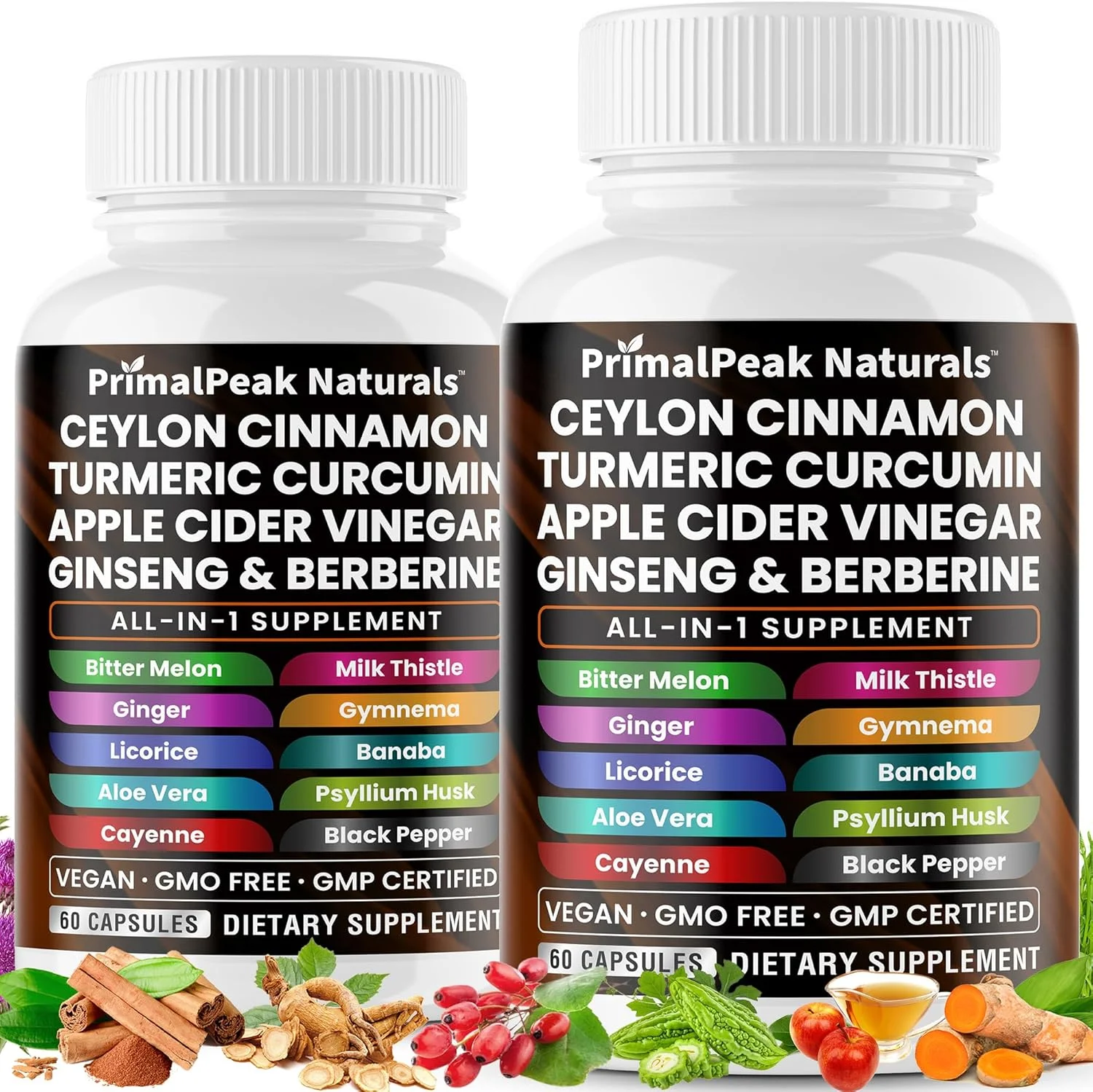 کپسول های گیاهی دارچین سیلان، سرکه سیب، زردچوبه، کورکومین، جینسینگ پاناکس، بربرین با خربزه تلخ، بانابا، خار مریم و جیمنما سیلوستر - 120 عدد کپسول های گیاهی دارچین سیلان، سرکه سیب، زردچوبه، کورکومین، جینسینگ پاناکس، بربرین با خربزه تلخ، بانابا، خار مریم و جیمنما سیلوستر - 120 عدد