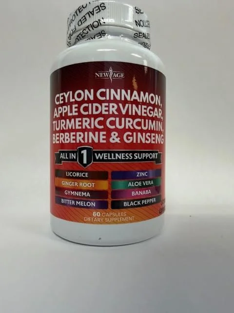 دارچین سیلان، زردچوبه، سرکه سیب، جینسینگ، آلوئه ورا، بربرین به همراه بانابا، ریشه زنجبیل - 120 عدد دارچین سیلان، زردچوبه، سرکه سیب، جینسینگ، آلوئه ورا، بربرین به همراه بانابا، ریشه زنجبیل - 120 عدد