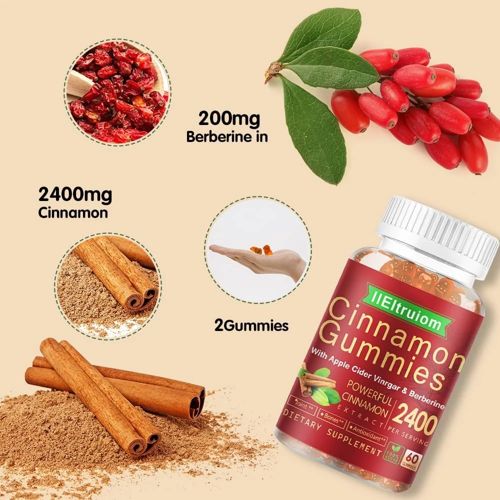 پاستیل دارچین سیلان، دارچین سیلان 2400 میلی گرم با بربرین، زردچوبه، سرکه سیب، خربزه تلخ، کروم - 120 عدد