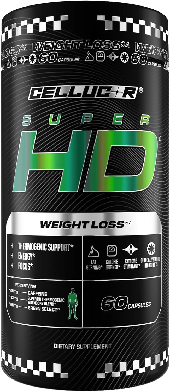 مکمل کاهش وزن ترموژنیک Cellucor SuperHD، سرکوب کننده اشتها و تقویت کننده انرژی Capsimax، عصاره چای سبز، 160 میلی گرم کافئین و موارد دیگر 60 کپسول (بسته بندی ممکن است متفاوت باشد)