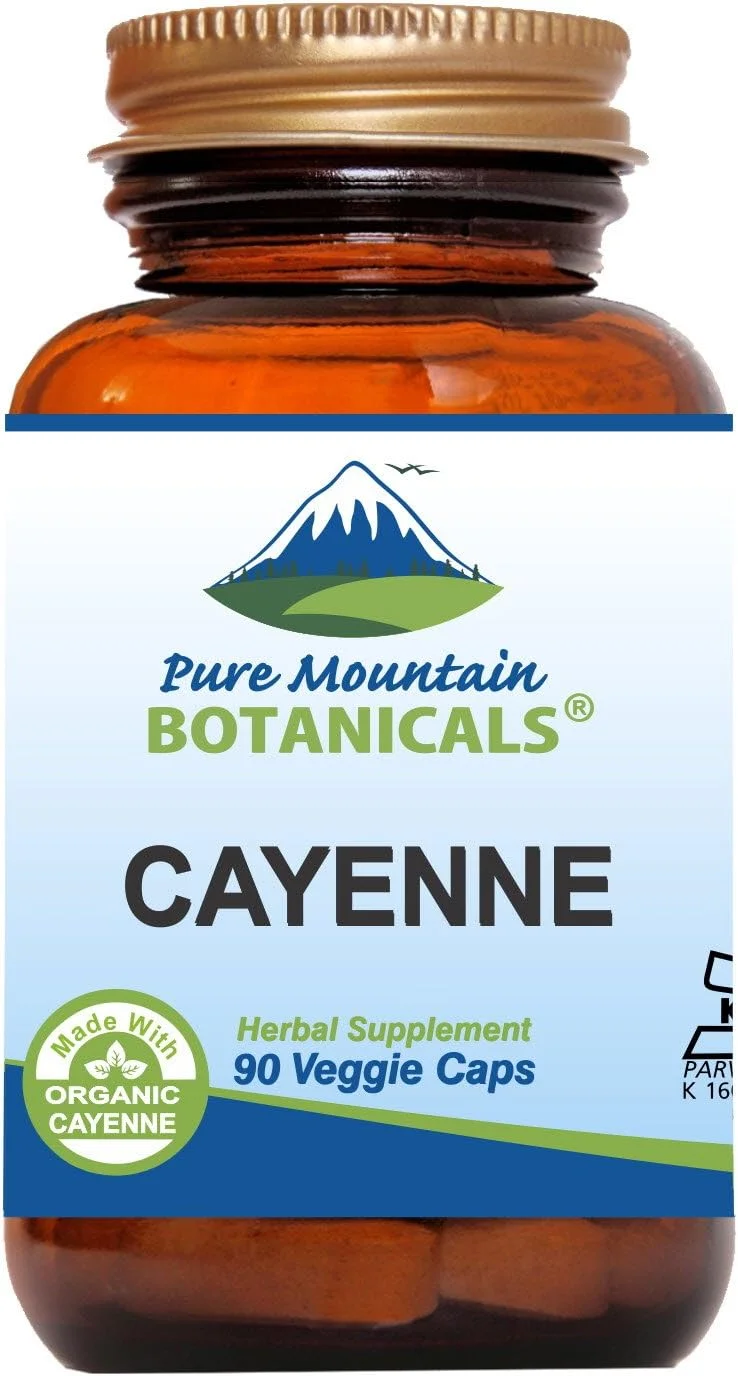 کپسول فلفل کاین Pure Mountain Botanicals - 90 کپسول گیاهی کوشر با 500 میلی گرم فلفل کاین ارگانیک با کپسایسین