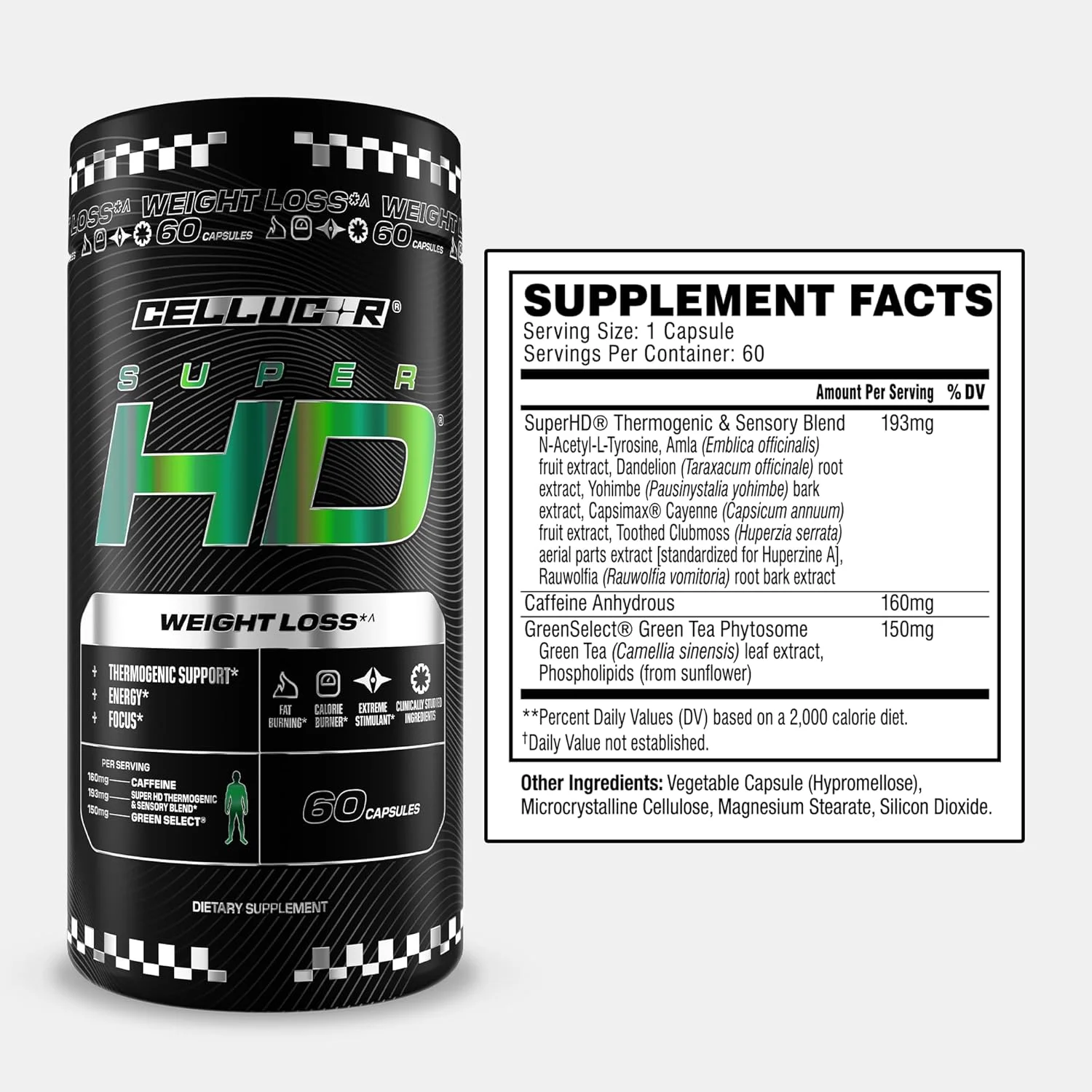 مکمل کاهش وزن ترموژنیک Cellucor SuperHD، سرکوب کننده اشتها و تقویت کننده انرژی Capsimax، عصاره چای سبز، 160 میلی گرم کافئین و موارد دیگر 60 کپسول (بسته بندی ممکن است متفاوت باشد)