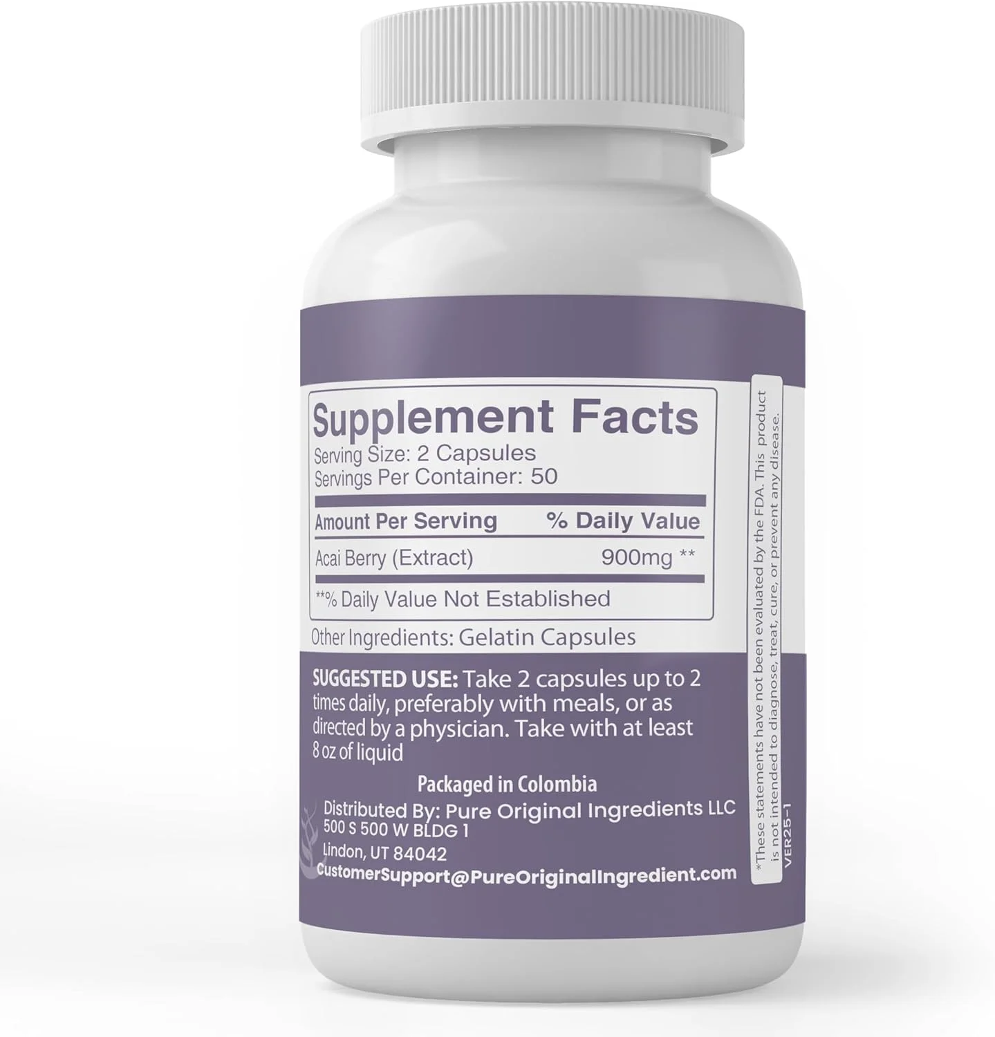 کپسول عصاره آکای بری خالص (100 کپسول) بدون منیزیم یا پرکننده های برنج، همیشه خالص، آزمایش شده در آزمایشگاه