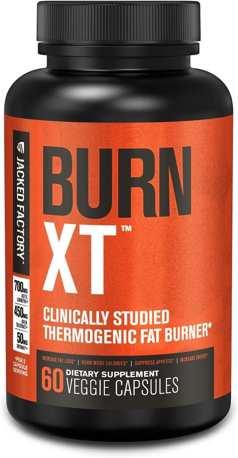 مکمل کاهش وزن و چربی سوز Burn-XT Jacked Factory - کاهش دهنده اشتها و افزایش دهنده انرژی - حاوی استیل ال-کارنیتین، عصاره چای سبز و موارد دیگر - 60 عدد قرص رژیمی طبیعی
