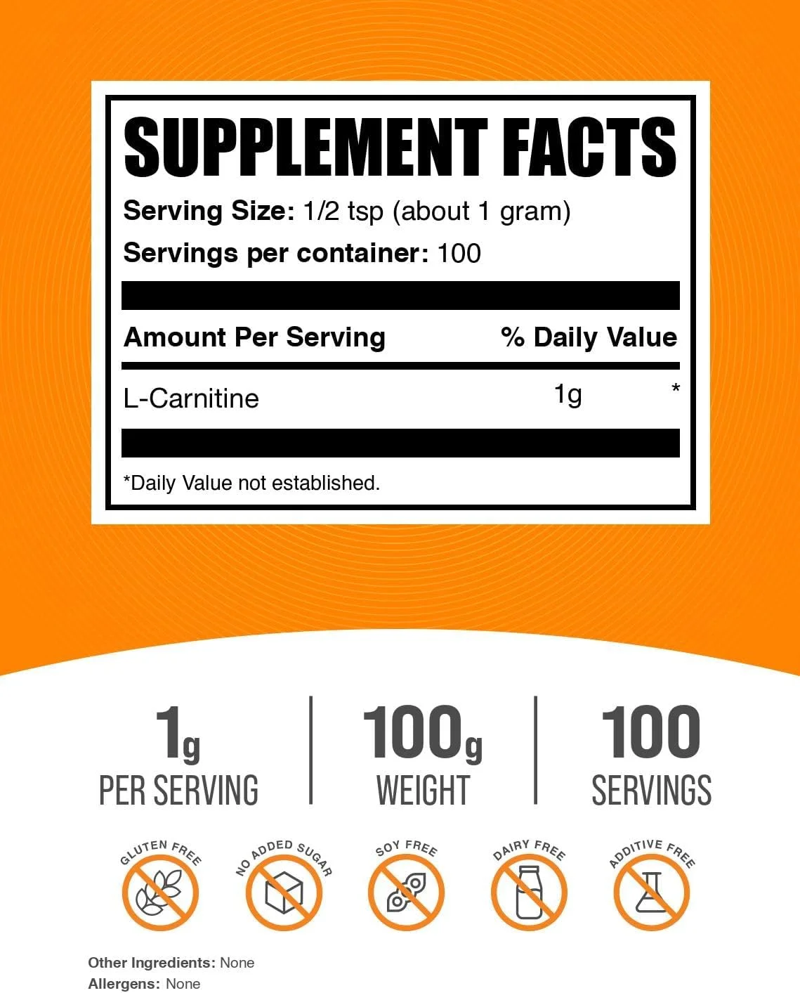 پودر ال-کارنیتین BulkSupplements.com - مکمل کارنیتین، مکمل اسید آمینه - بدون طعم و بدون گلوتن، 1 گرم در هر وعده، 100 گرم (3.5 اونس) (بسته 1 عددی)